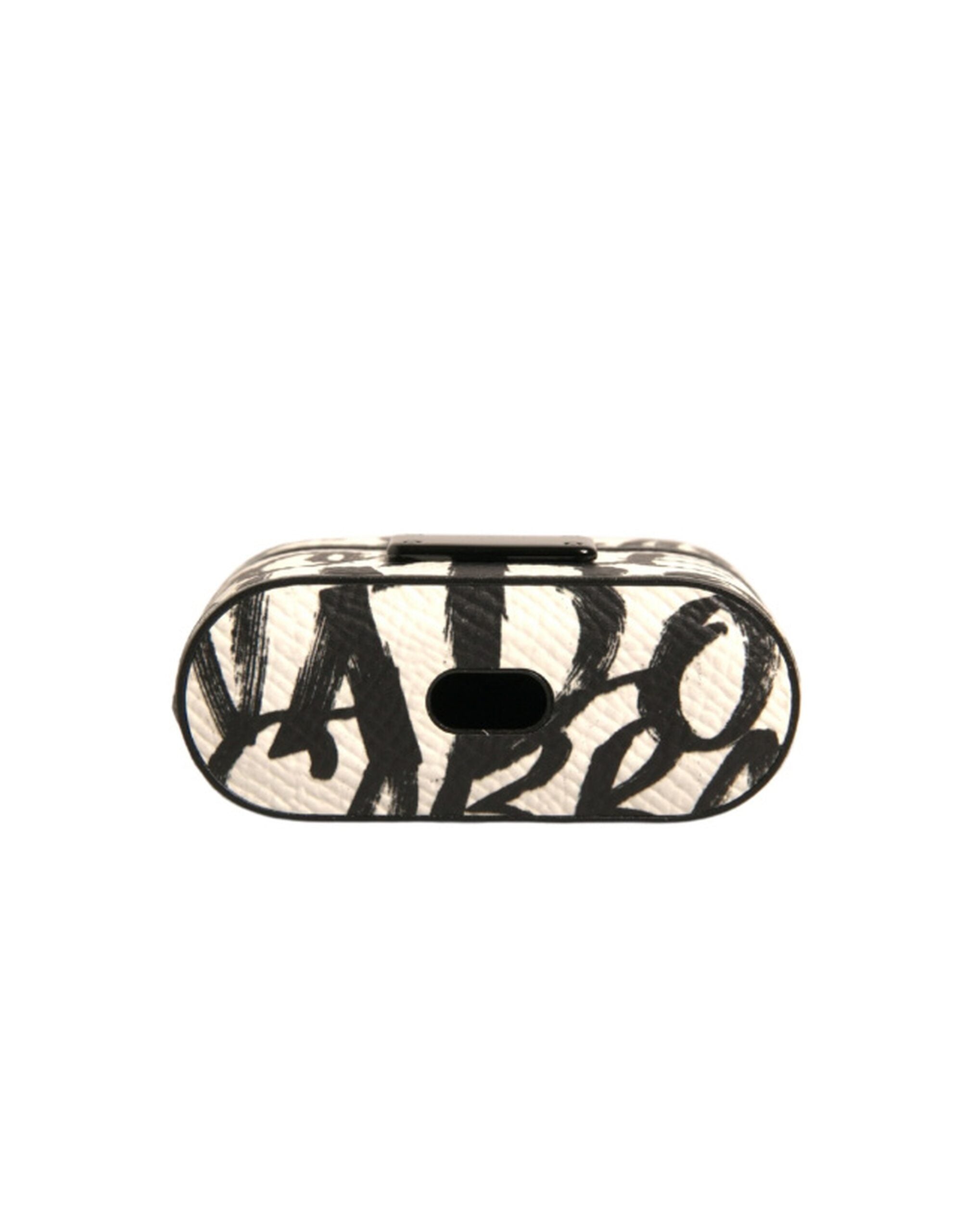 Dolce & Gabbana Black White Leather Scribble Embossed Logo Airpods Case Dolce & Gabbana