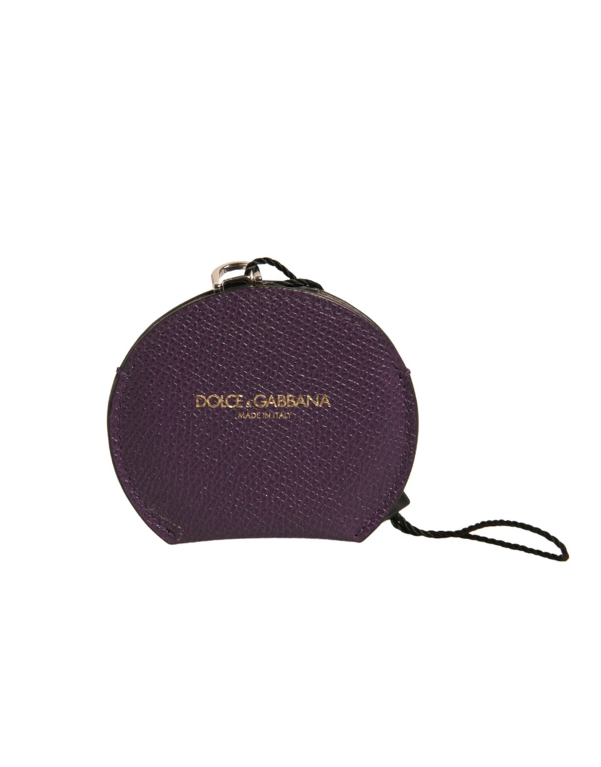 Dolce & Gabbana Purple Calfskin Leather Round Logo Hand Mirror Holder Dolce & Gabbana