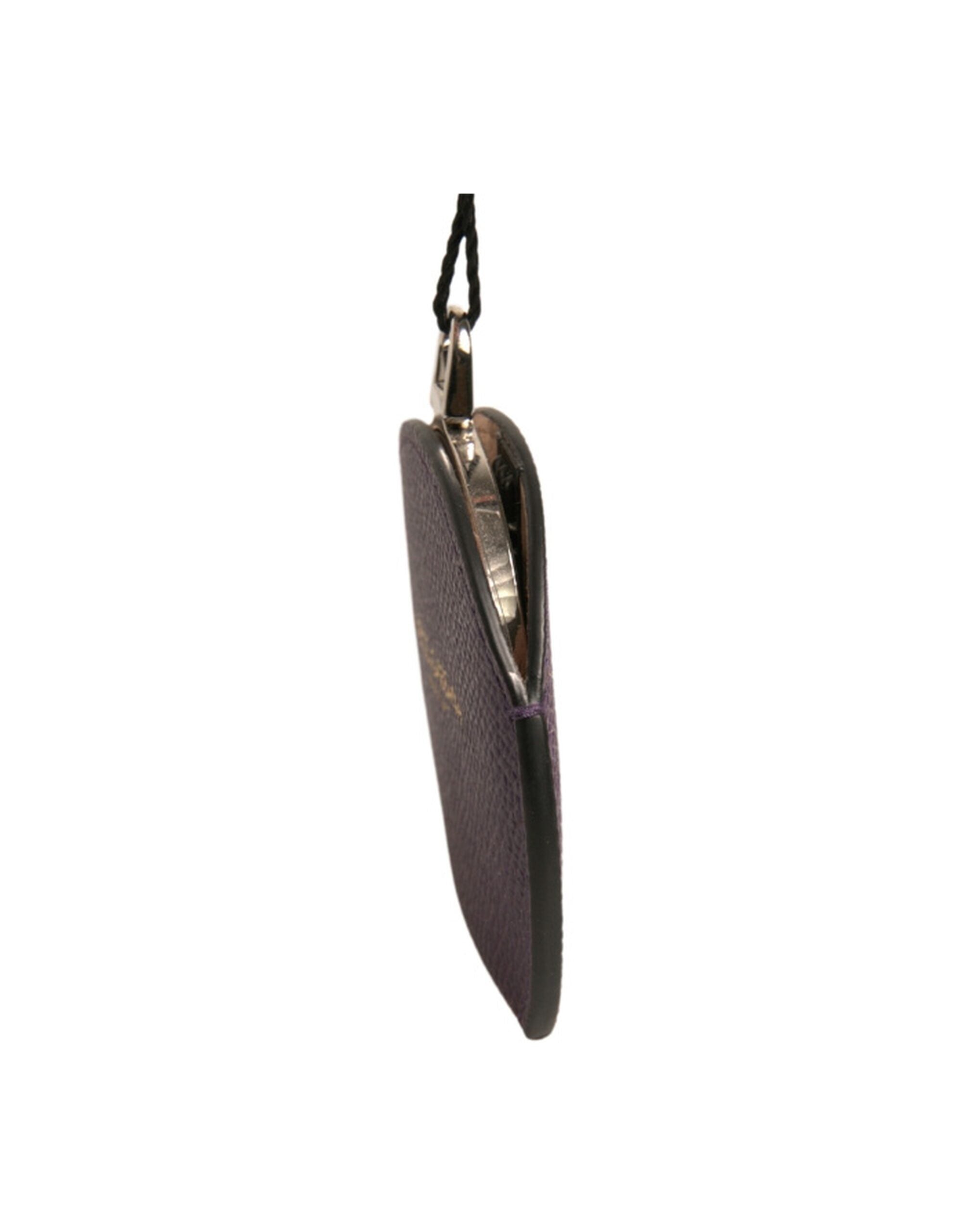 Dolce & Gabbana Purple Calfskin Leather Round Logo Hand Mirror Holder Dolce & Gabbana