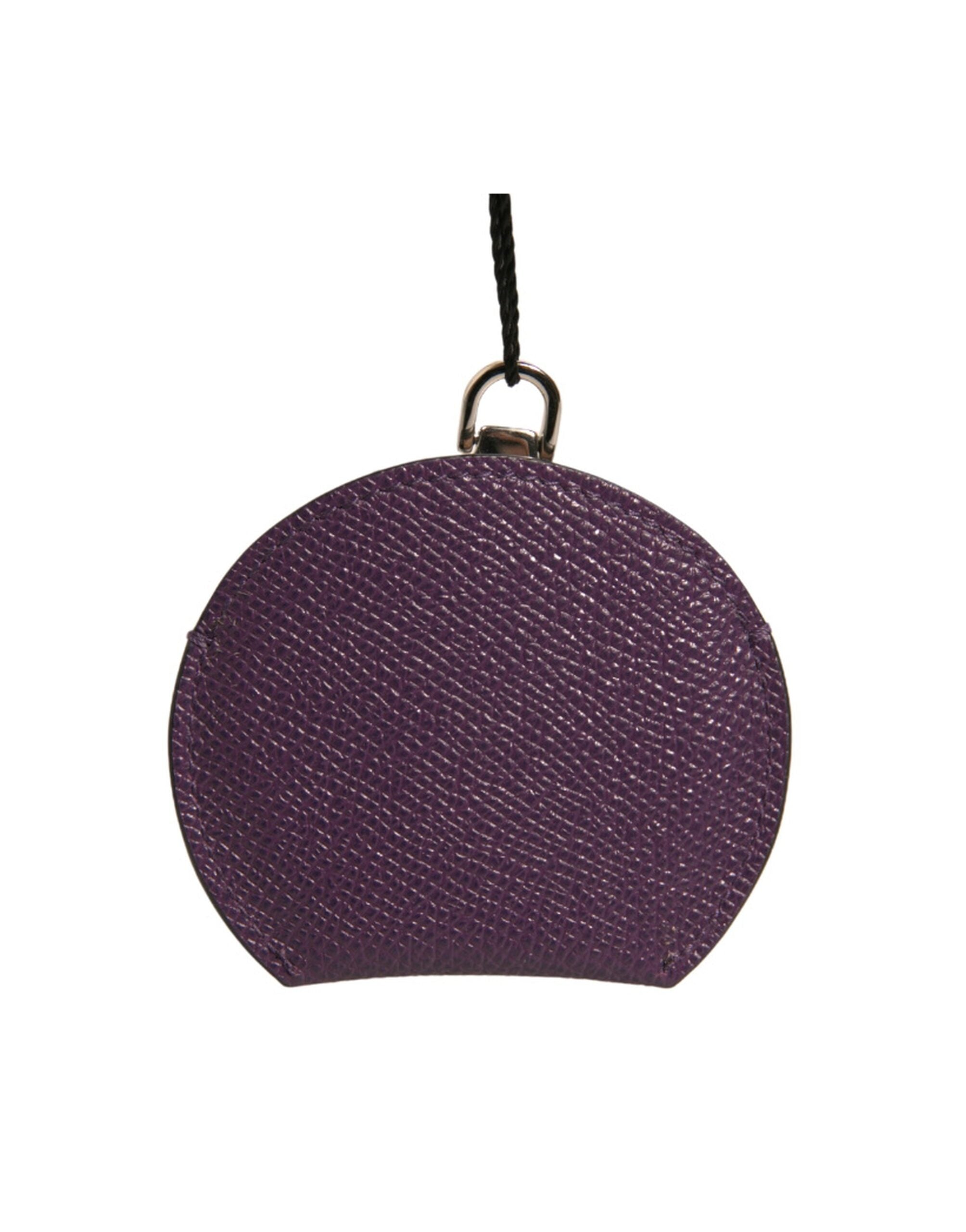 Dolce & Gabbana Purple Calfskin Leather Round Logo Hand Mirror Holder Dolce & Gabbana