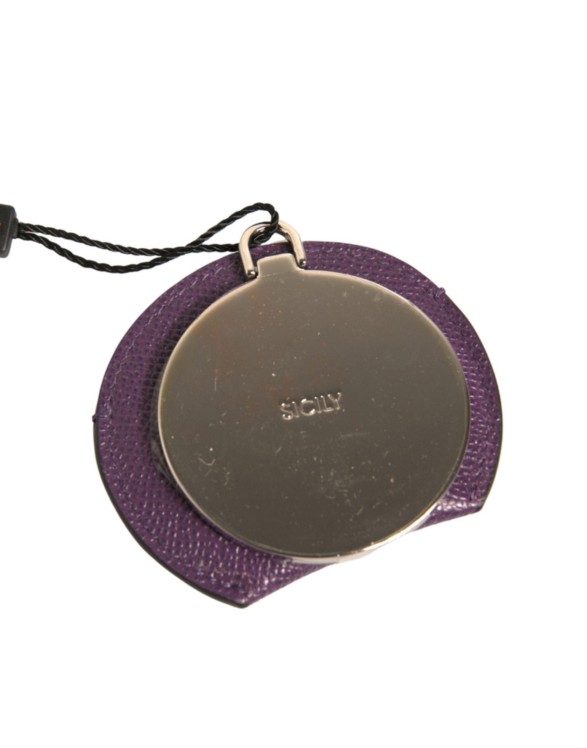 Dolce & Gabbana Purple Calfskin Leather Round Logo Hand Mirror Holder Dolce & Gabbana