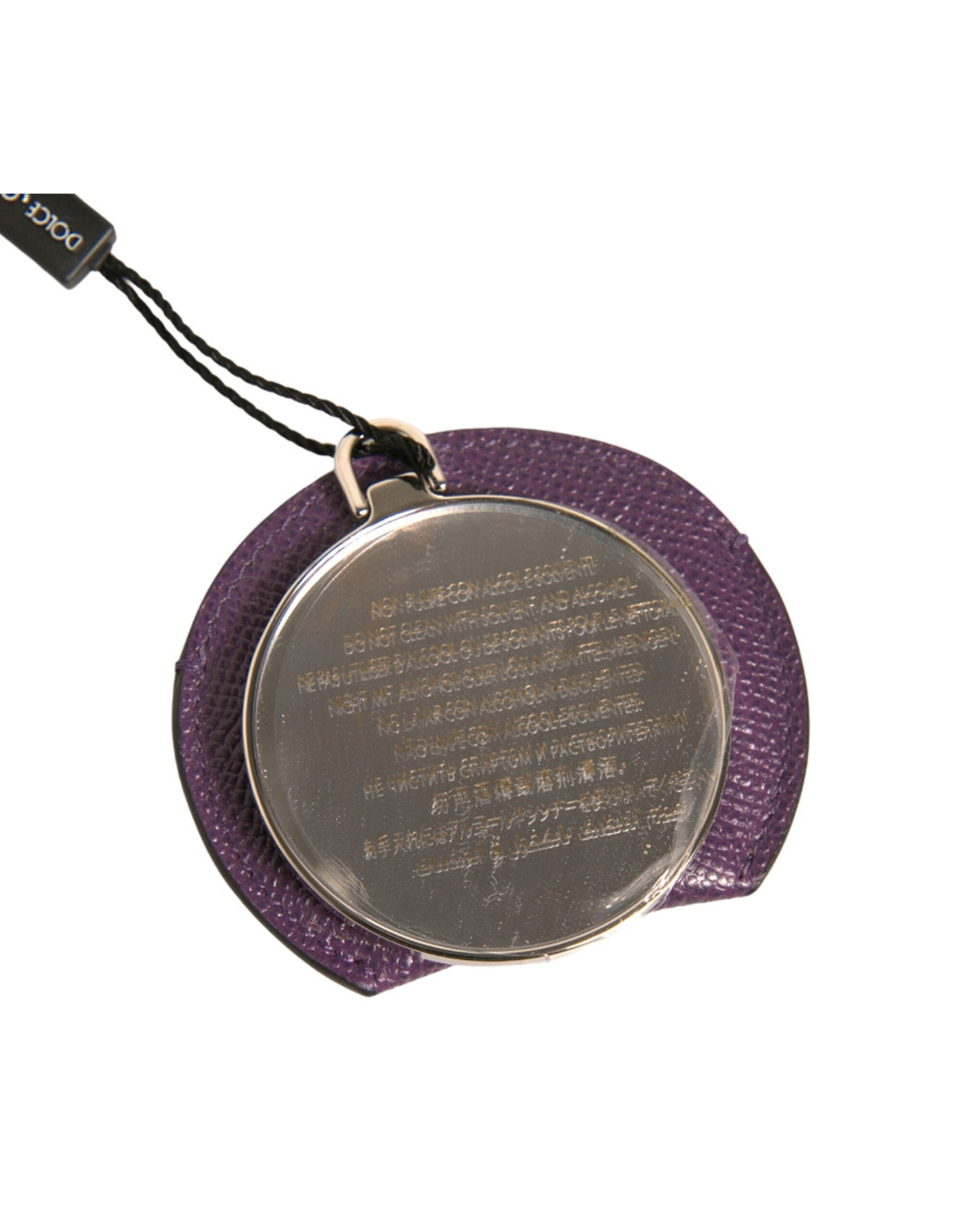 Dolce & Gabbana Purple Calfskin Leather Round Logo Hand Mirror Holder Dolce & Gabbana