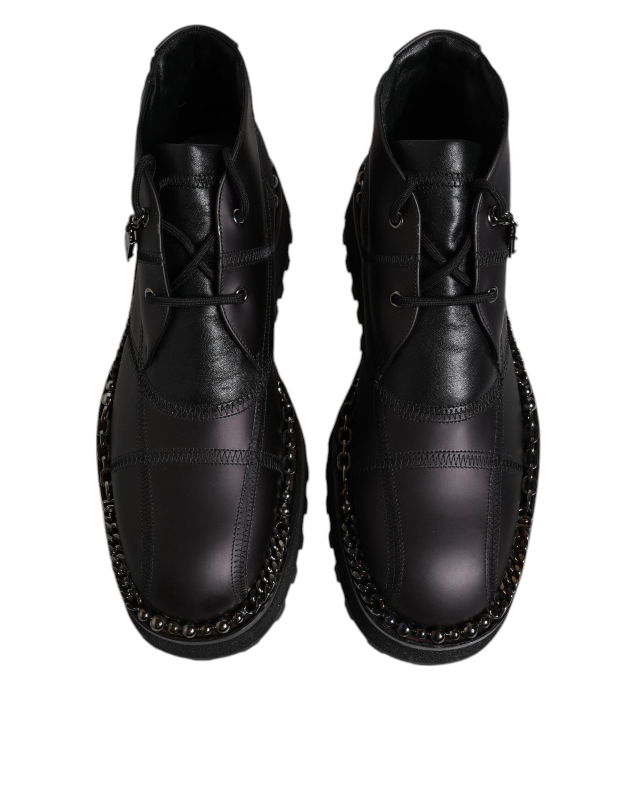 Dolce & Gabbana Black Leather Lace Up Ankle Boots Shoes Dolce & Gabbana