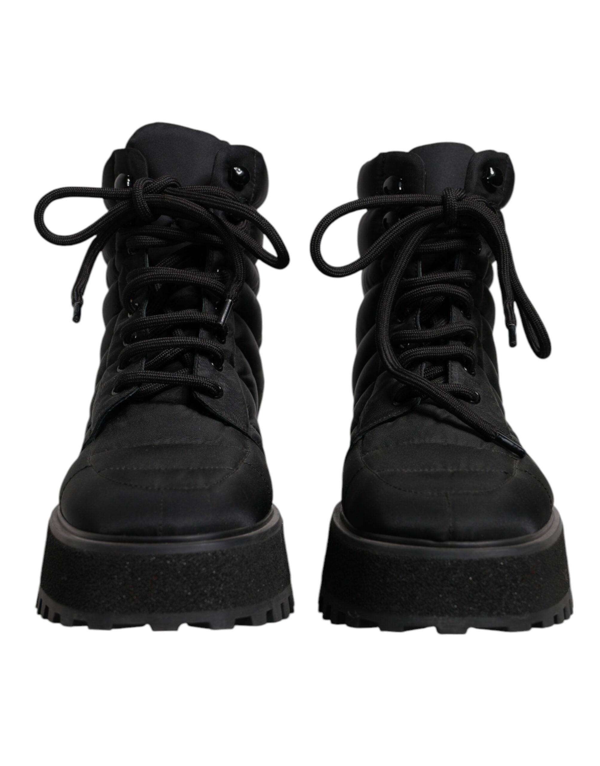 Dolce & Gabbana Black Padded Mid Calf Lace Up Boots Shoes Dolce & Gabbana