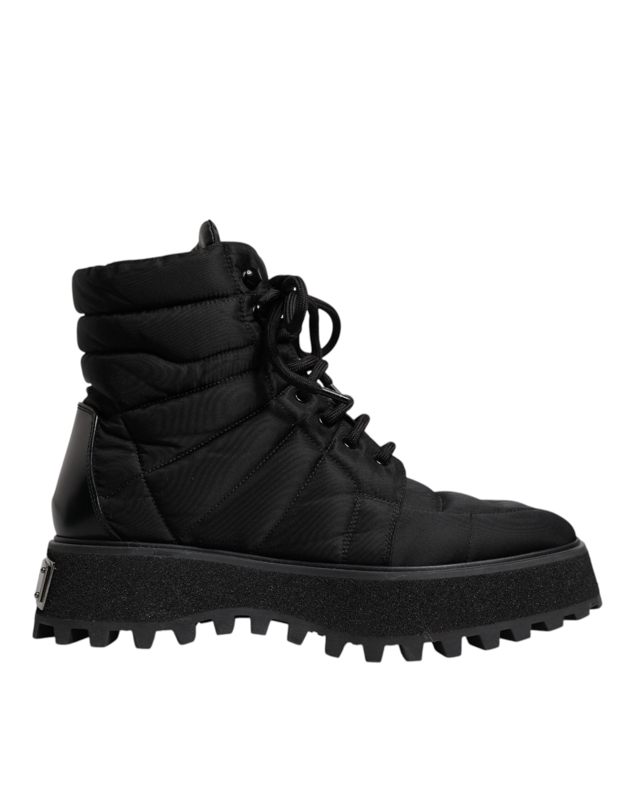 Dolce & Gabbana Black Padded Mid Calf Lace Up Boots Shoes Dolce & Gabbana