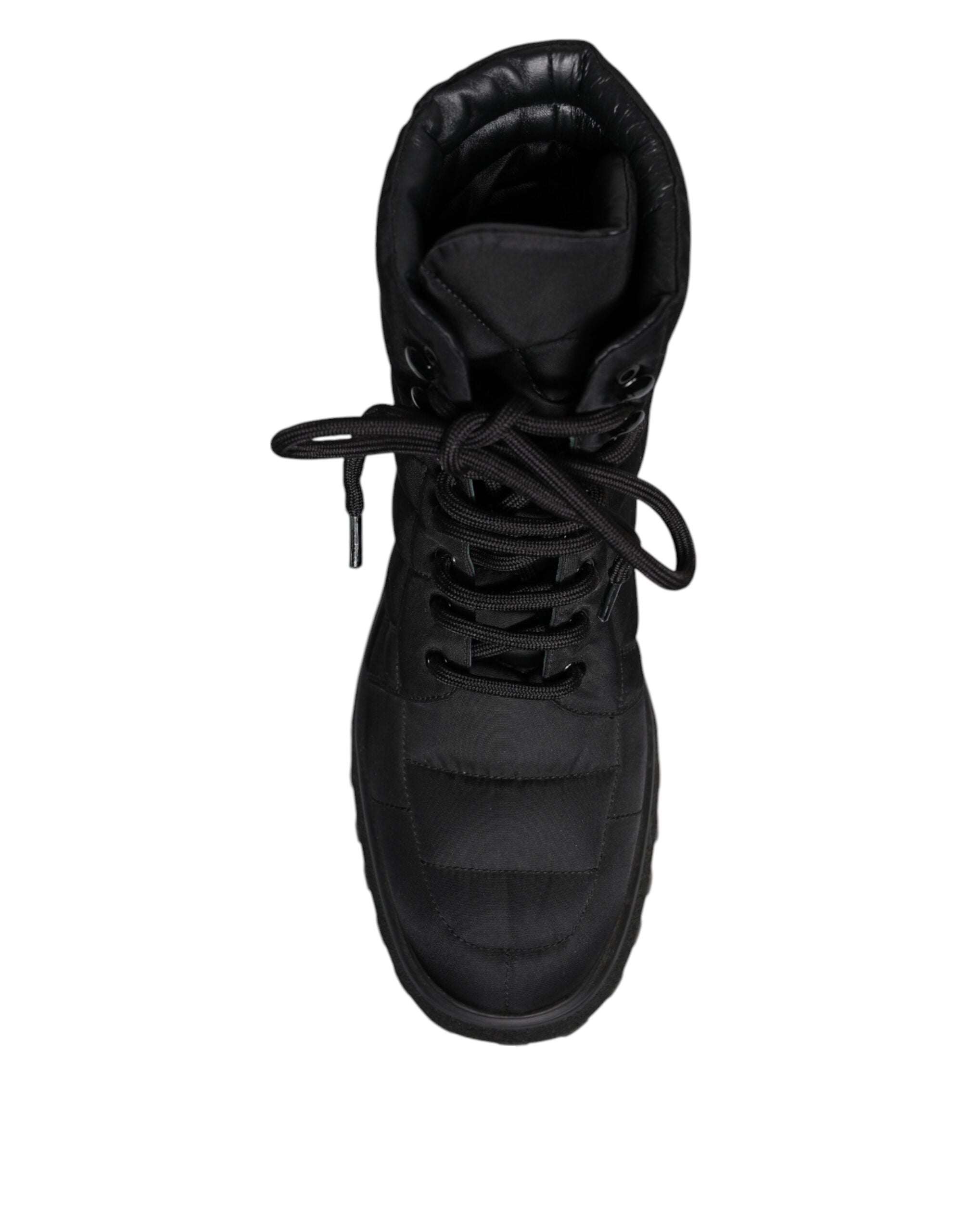 Dolce & Gabbana Black Padded Mid Calf Lace Up Boots Shoes Dolce & Gabbana