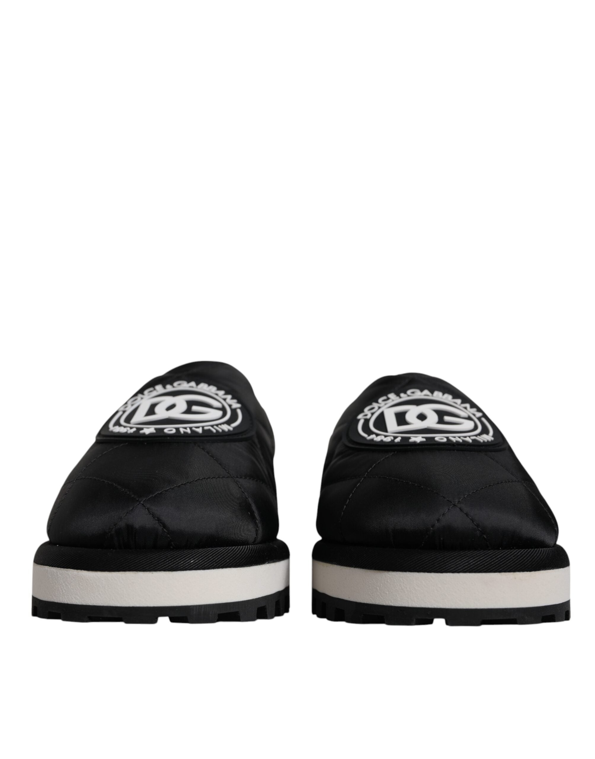 Dolce & Gabbana Black Nylon Quilted Logo Patch Sandals Slides Shoes Dolce & Gabbana