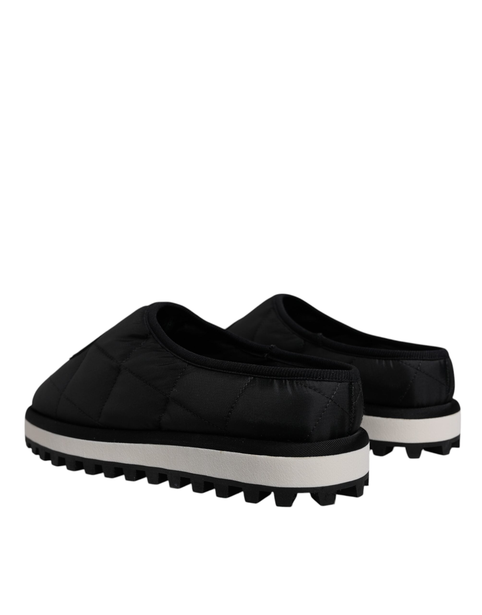 Dolce & Gabbana Black Nylon Quilted Logo Patch Sandals Slides Shoes Dolce & Gabbana