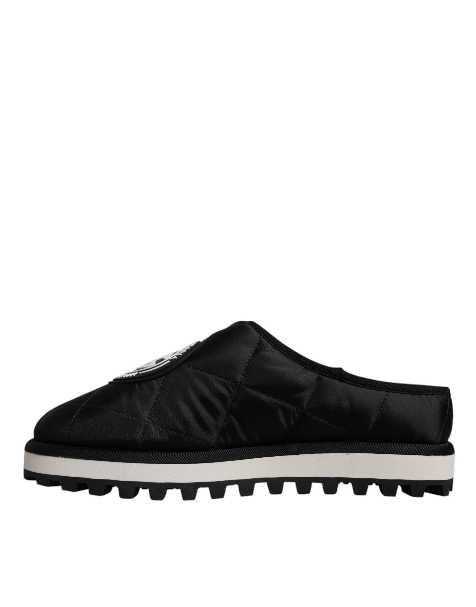 Dolce & Gabbana Black Nylon Quilted Logo Patch Sandals Slides Shoes Dolce & Gabbana