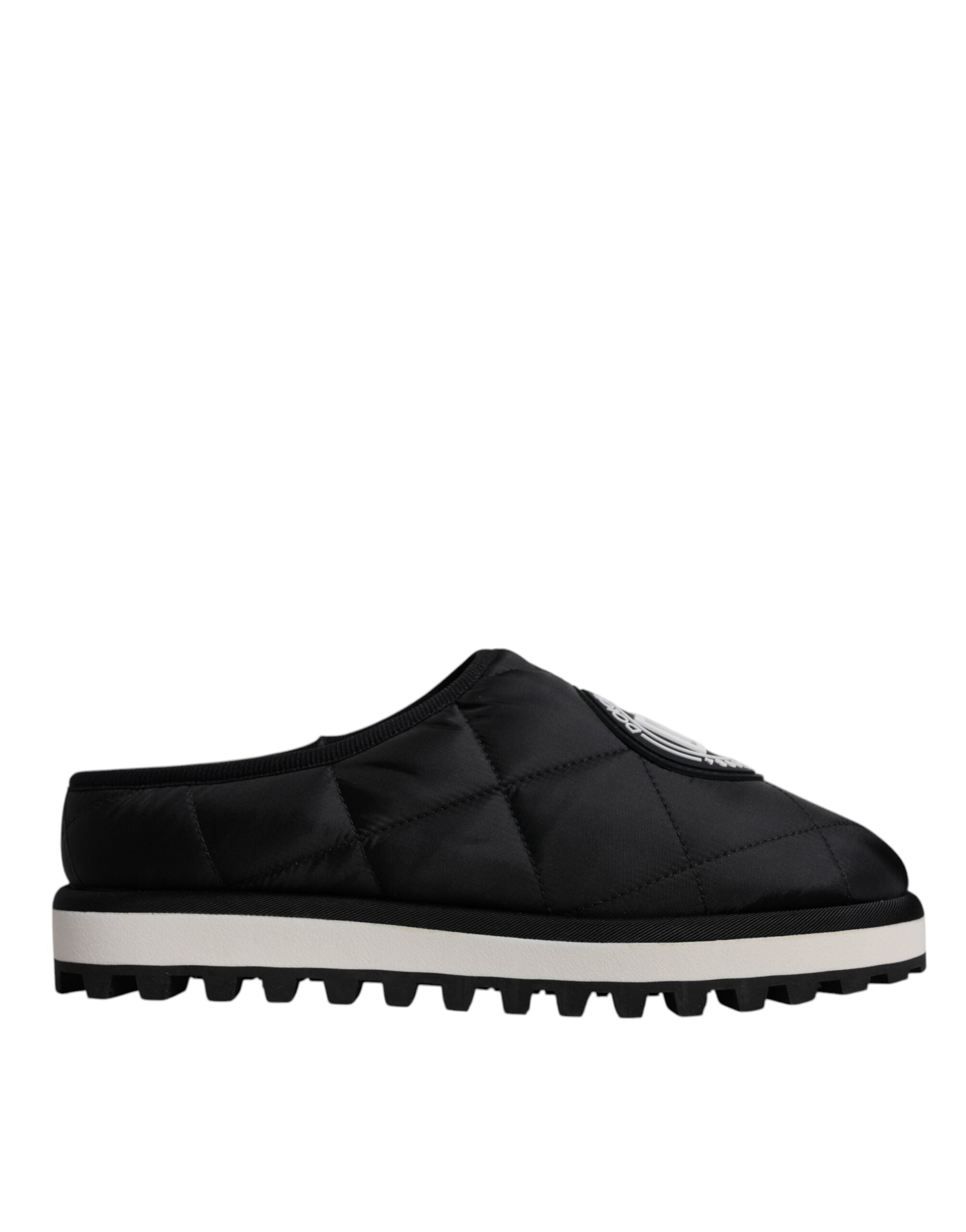 Dolce & Gabbana Black Nylon Quilted Logo Patch Sandals Slides Shoes Dolce & Gabbana