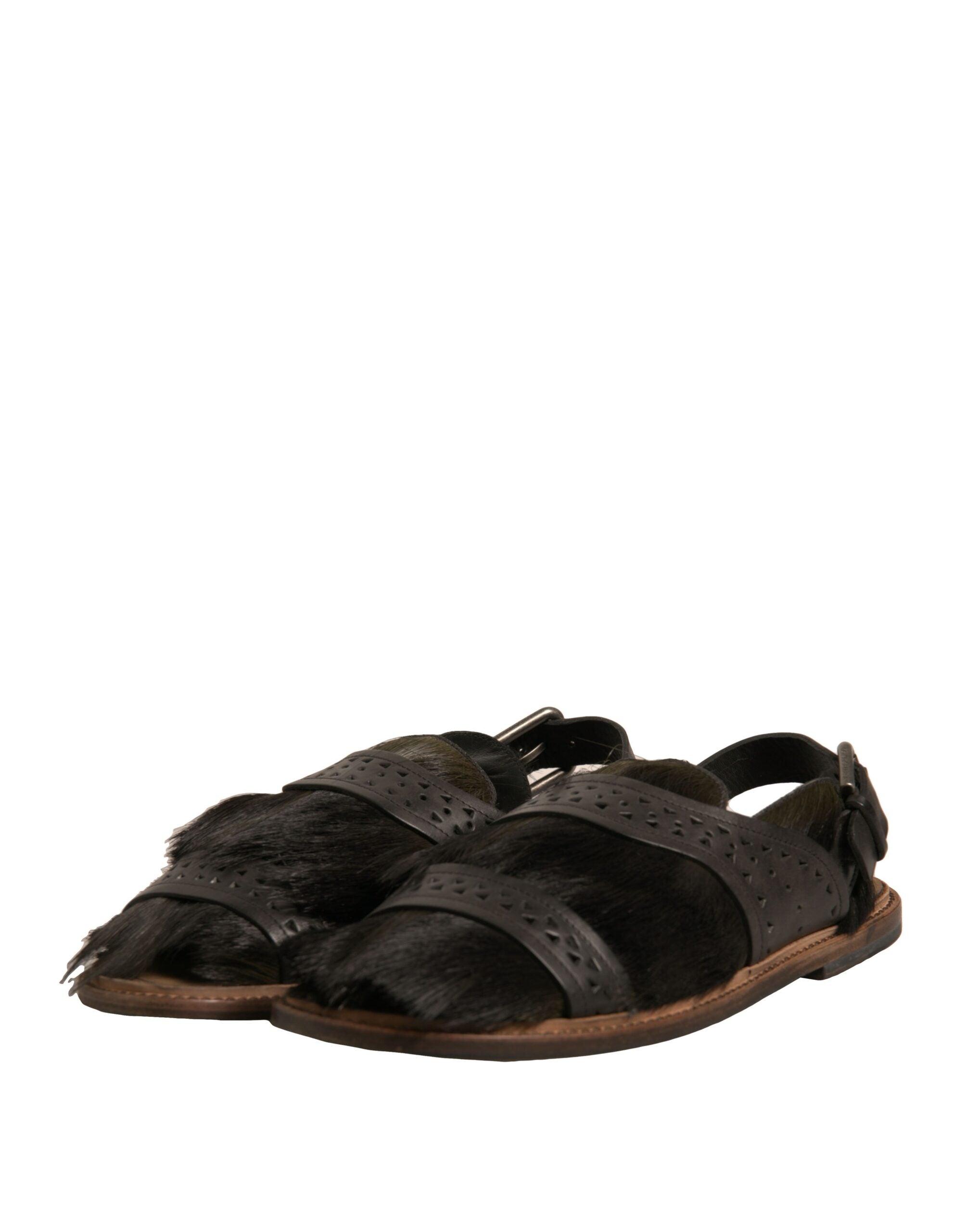 Dolce & Gabbana Green Gazelle Hair Leather Flats Sandals Shoes Dolce & Gabbana