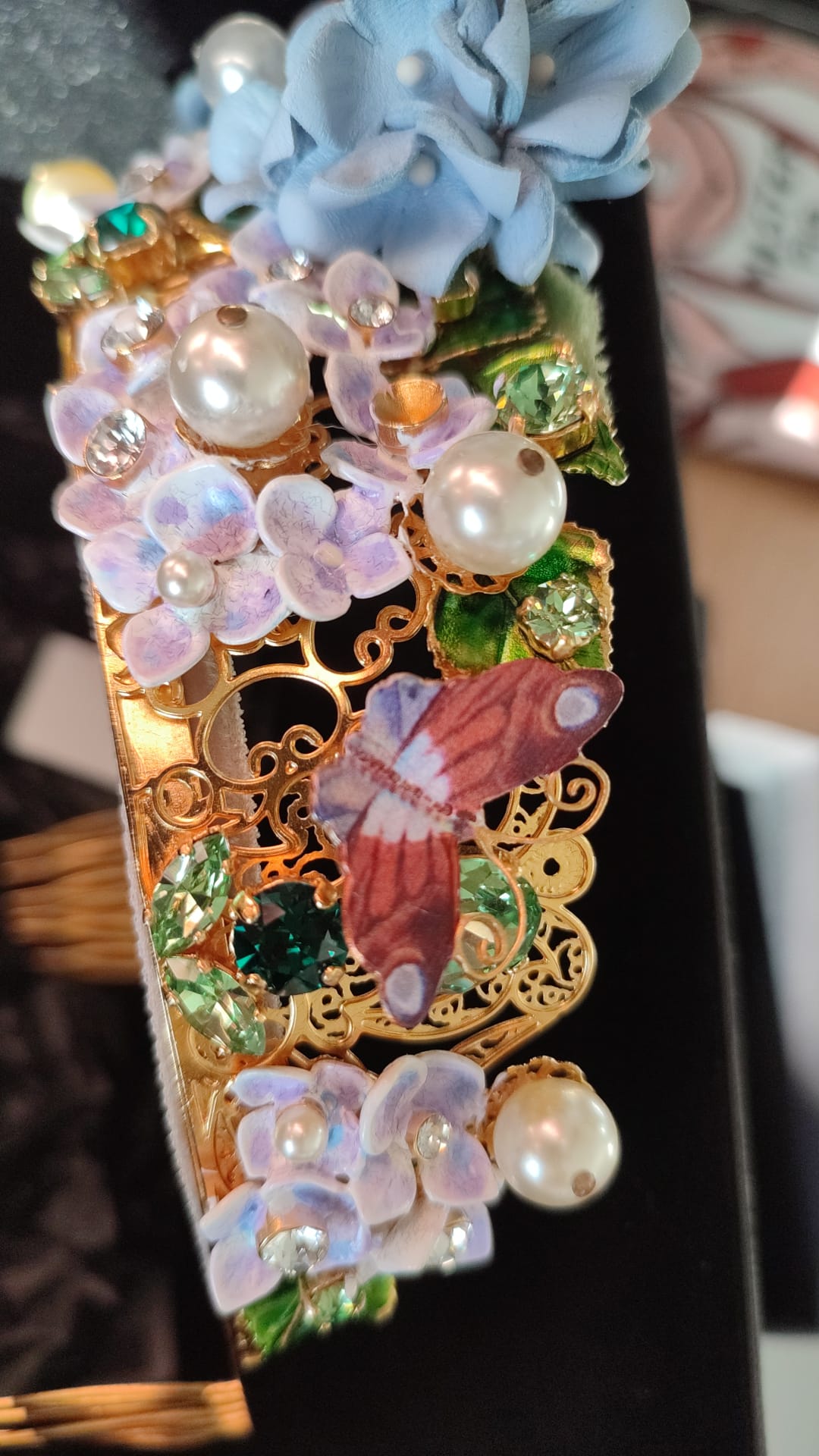 Dolce & Gabbana Gold Crystal Purple Hortensia Headband Crown Diadem Dolce & Gabbana