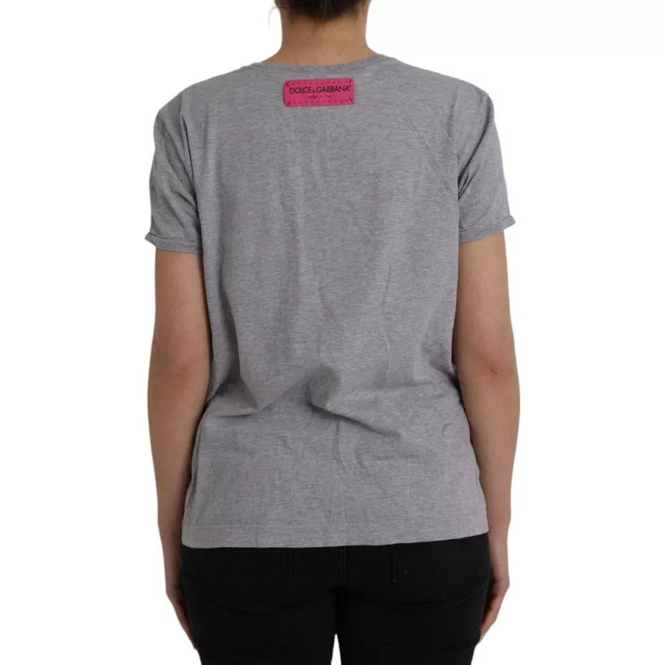 Dolce & Gabbana Gray Cotton L'Amore E'Bellezza Top T-shirt Dolce & Gabbana