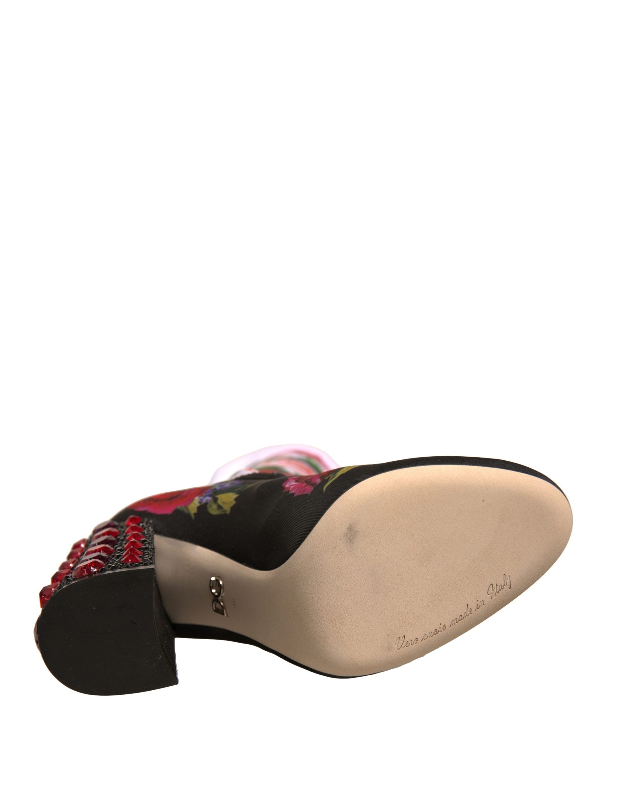 Dolce & Gabbana Black Floral Socks Crystal Boots Jersey Shoes Dolce & Gabbana