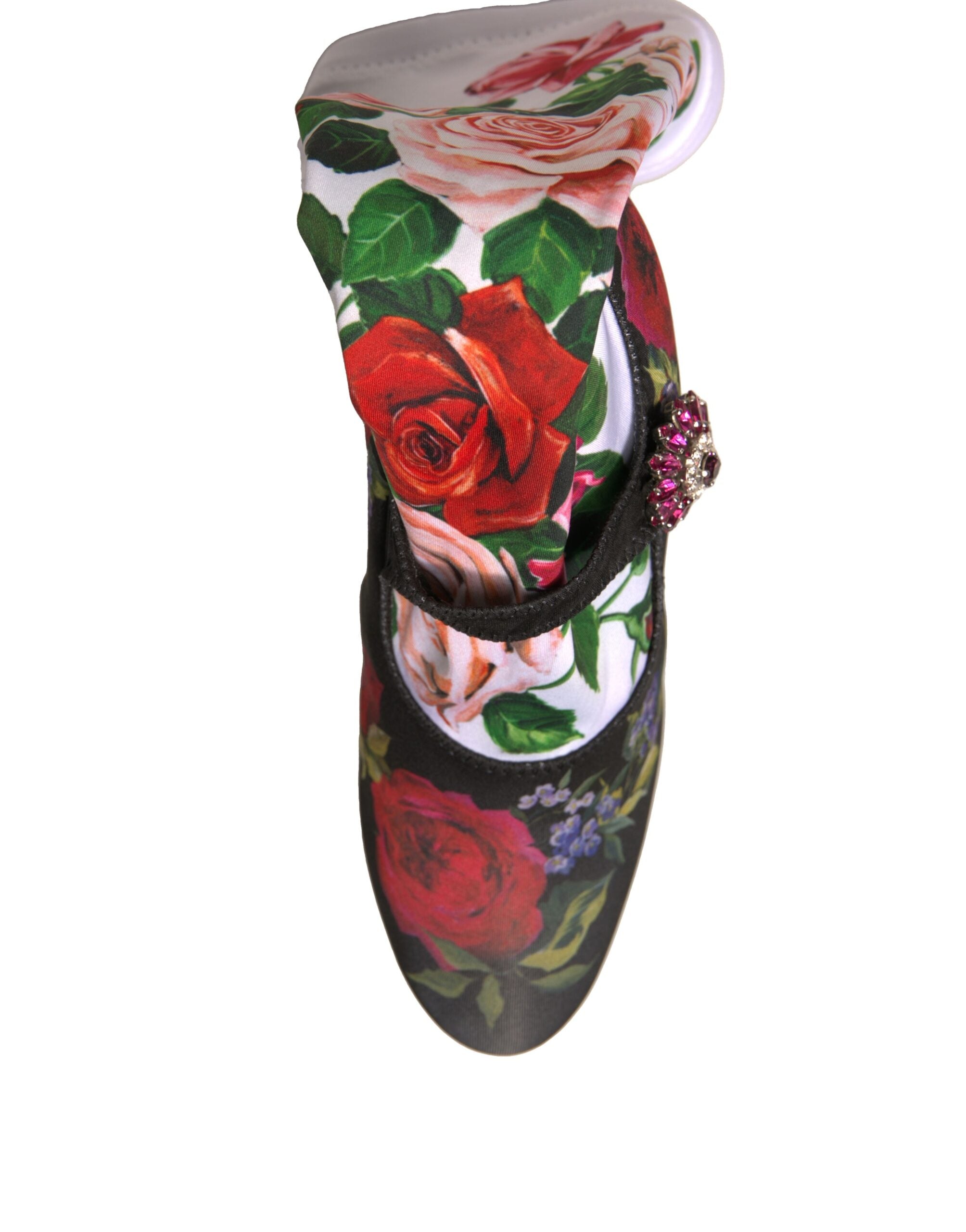 Dolce & Gabbana Black Floral Socks Crystal Boots Jersey Shoes Dolce & Gabbana