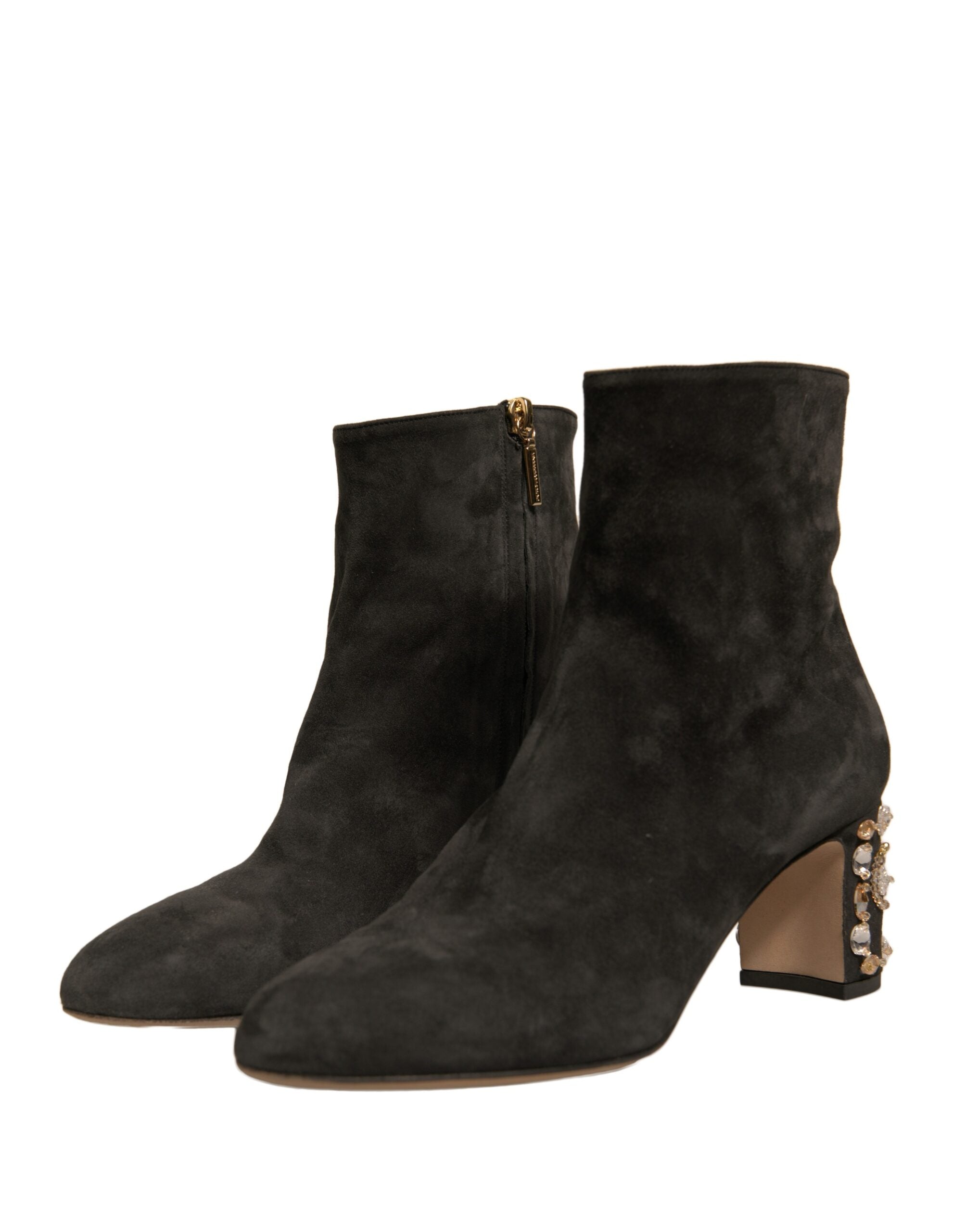 Dolce & Gabbana Black Embellished Heel Ankle Boots Shoes Dolce & Gabbana