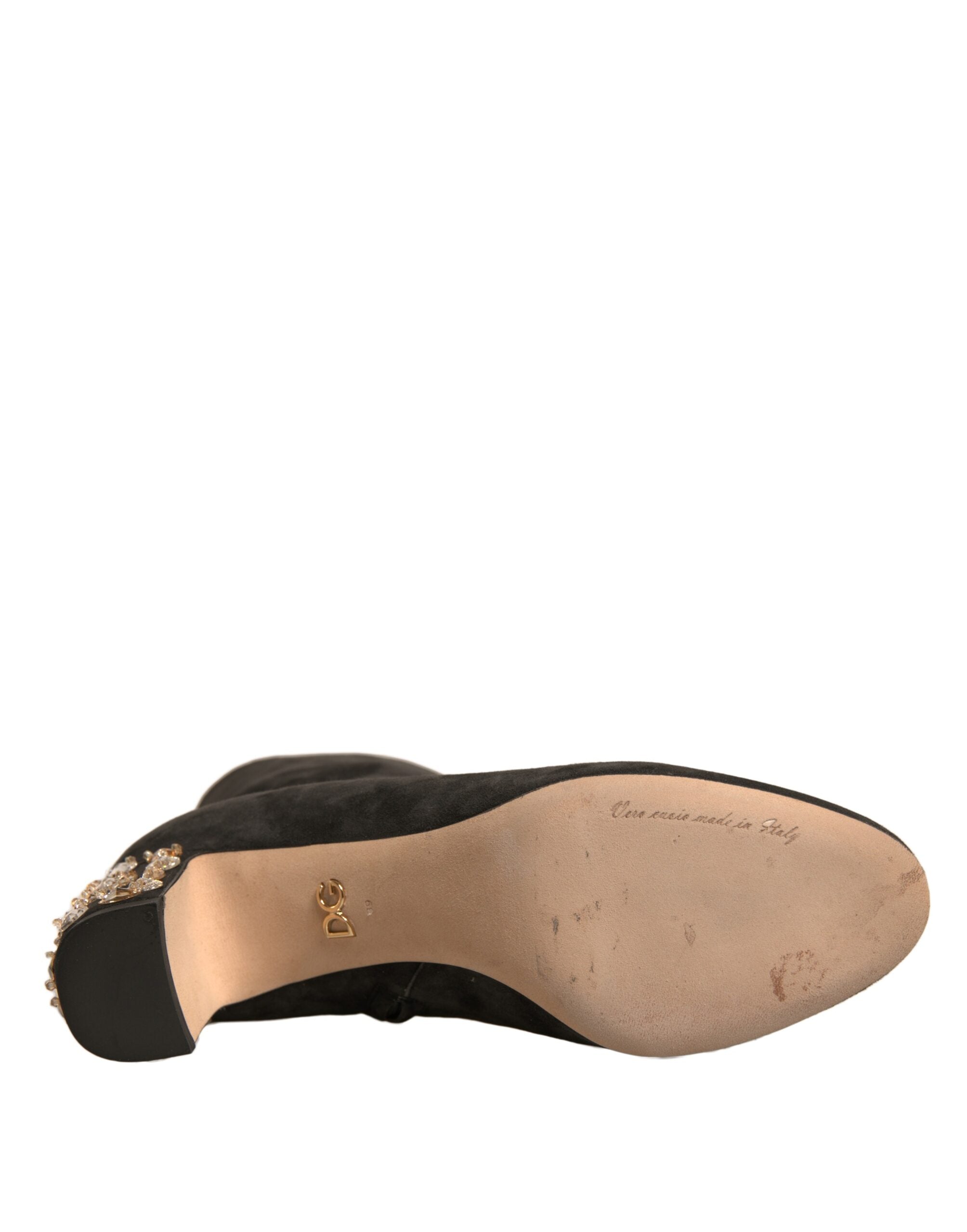 Dolce & Gabbana Black Embellished Heel Ankle Boots Shoes Dolce & Gabbana