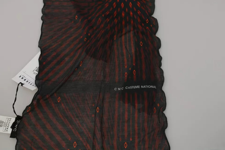 Costume National Black Red Viscose Foulard Branded Scarf Costume National