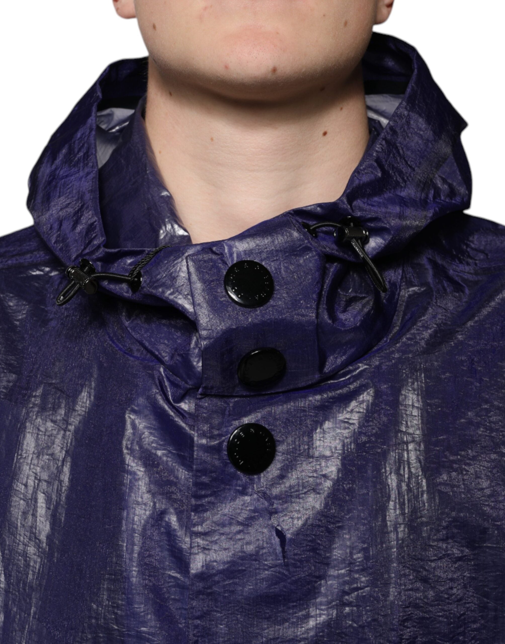 Dolce & Gabbana Dark Blue Cotton Hooded Men Raincoat Jacket Dolce & Gabbana
