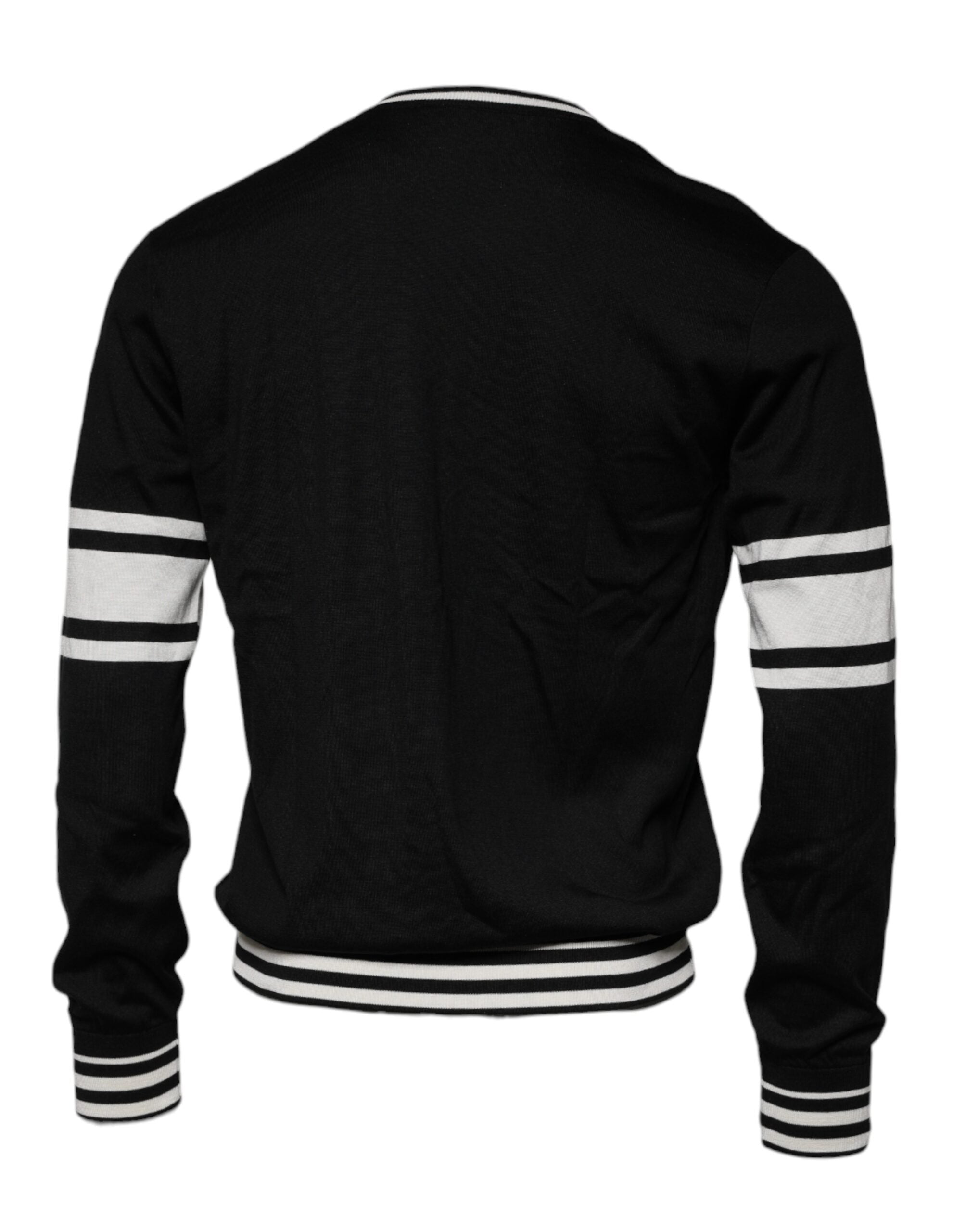 Dolce & Gabbana Black White Guitar Silk Crew Neck Sweater Dolce & Gabbana
