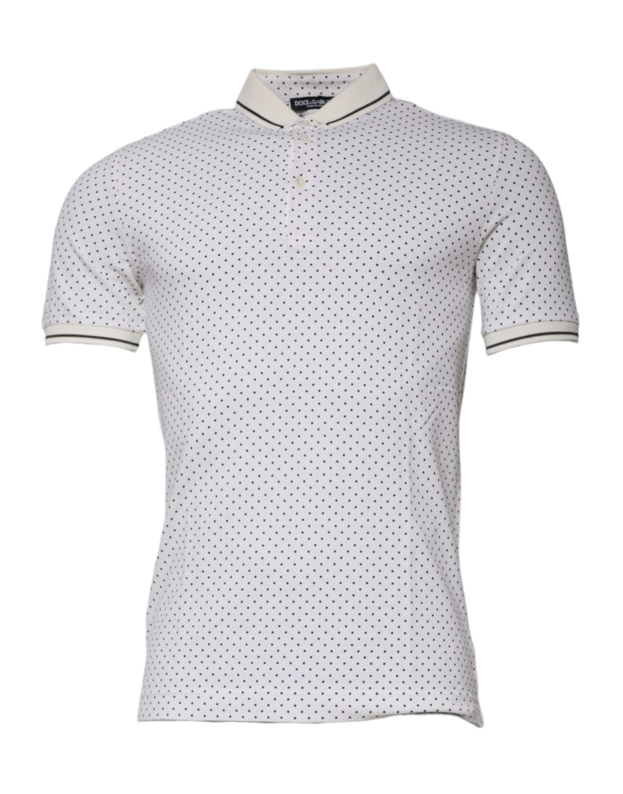 Dolce & Gabbana White Polka Dot Cotton Collared Polo T-shirt Dolce & Gabbana
