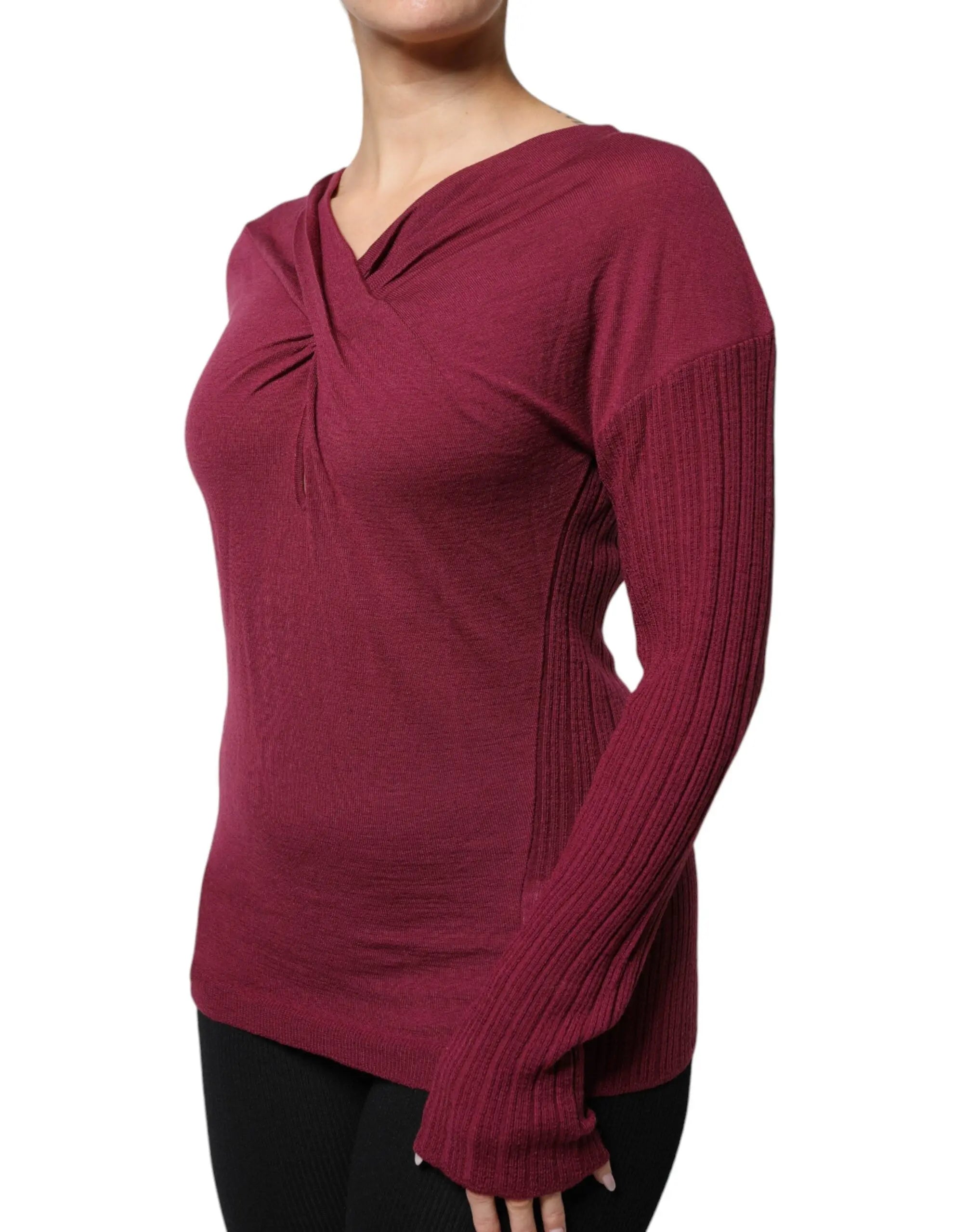 Roberto Cavalli Maroon Jumper Keyhole Knit Pullover Sweater Roberto Cavalli