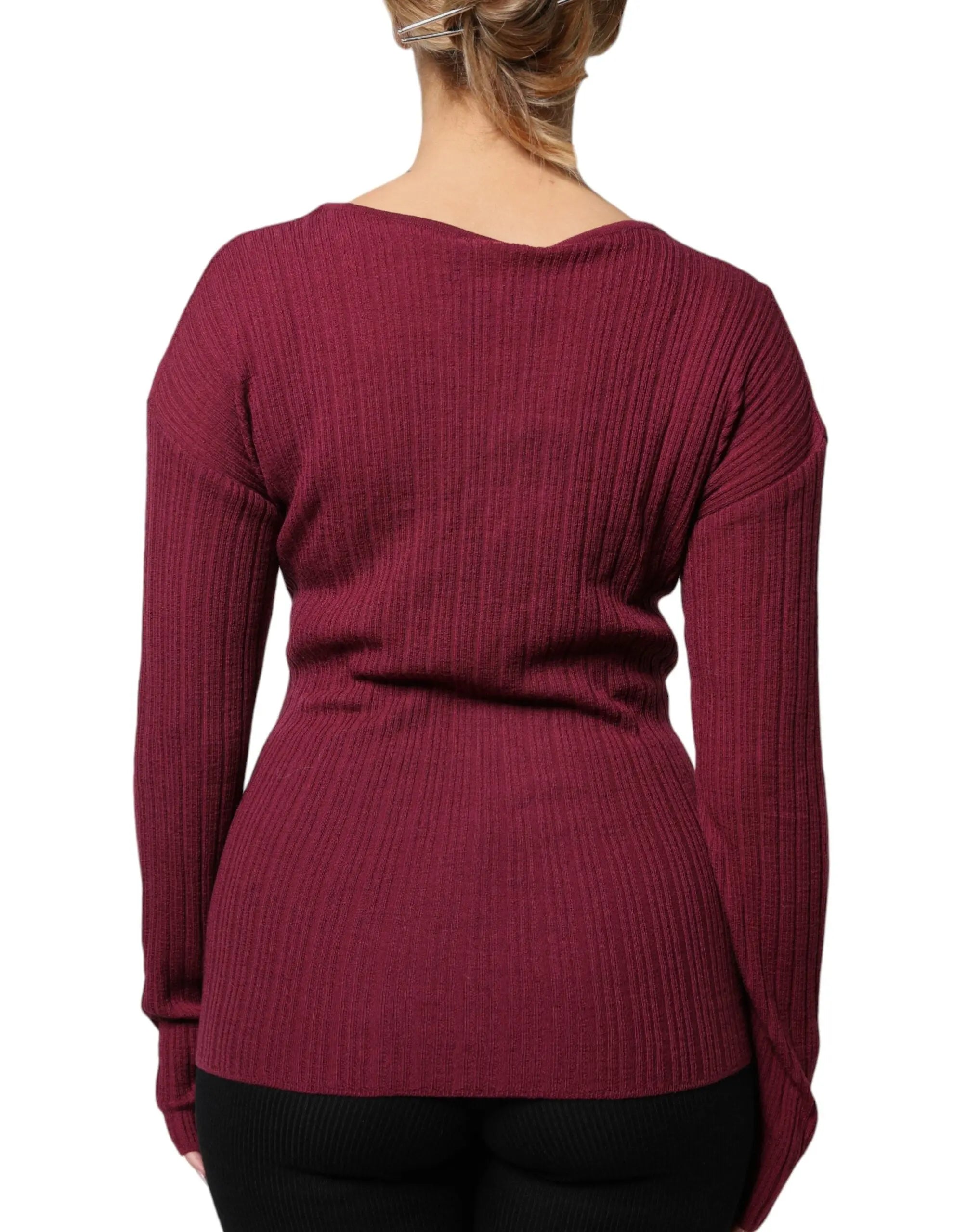 Roberto Cavalli Maroon Jumper Keyhole Knit Pullover Sweater Roberto Cavalli