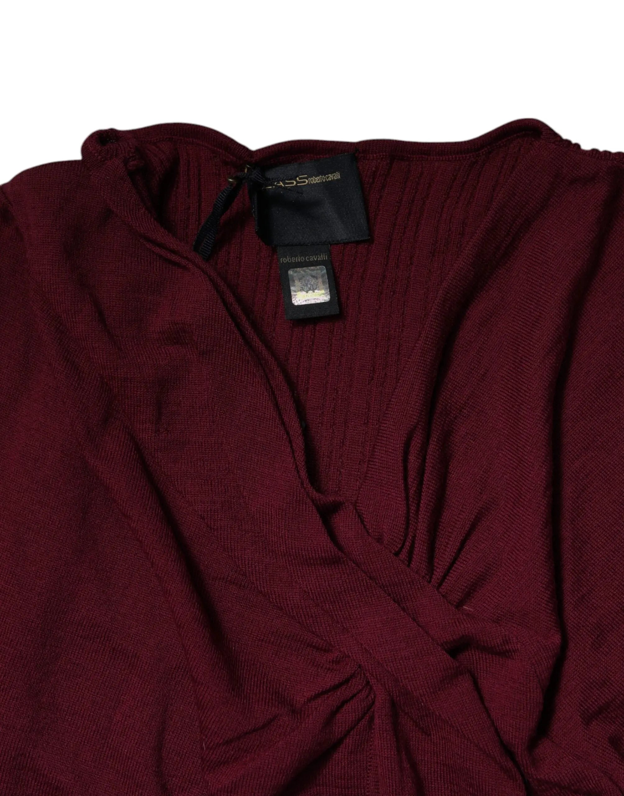 Roberto Cavalli Maroon Jumper Keyhole Knit Pullover Sweater Roberto Cavalli