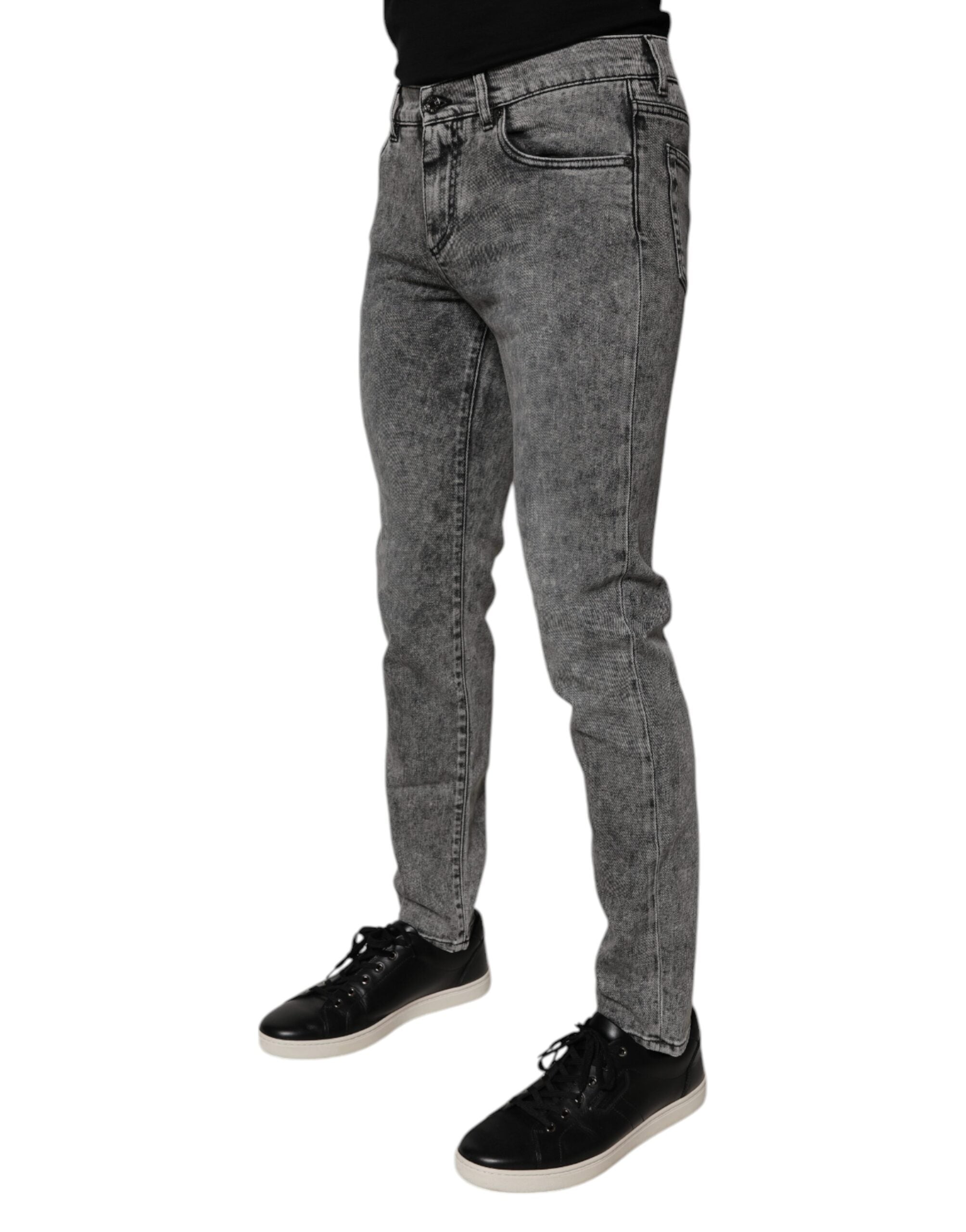 Dolce & Gabbana Dark Gray Washed Cotton Slim Fit Denim Jeans Dolce & Gabbana