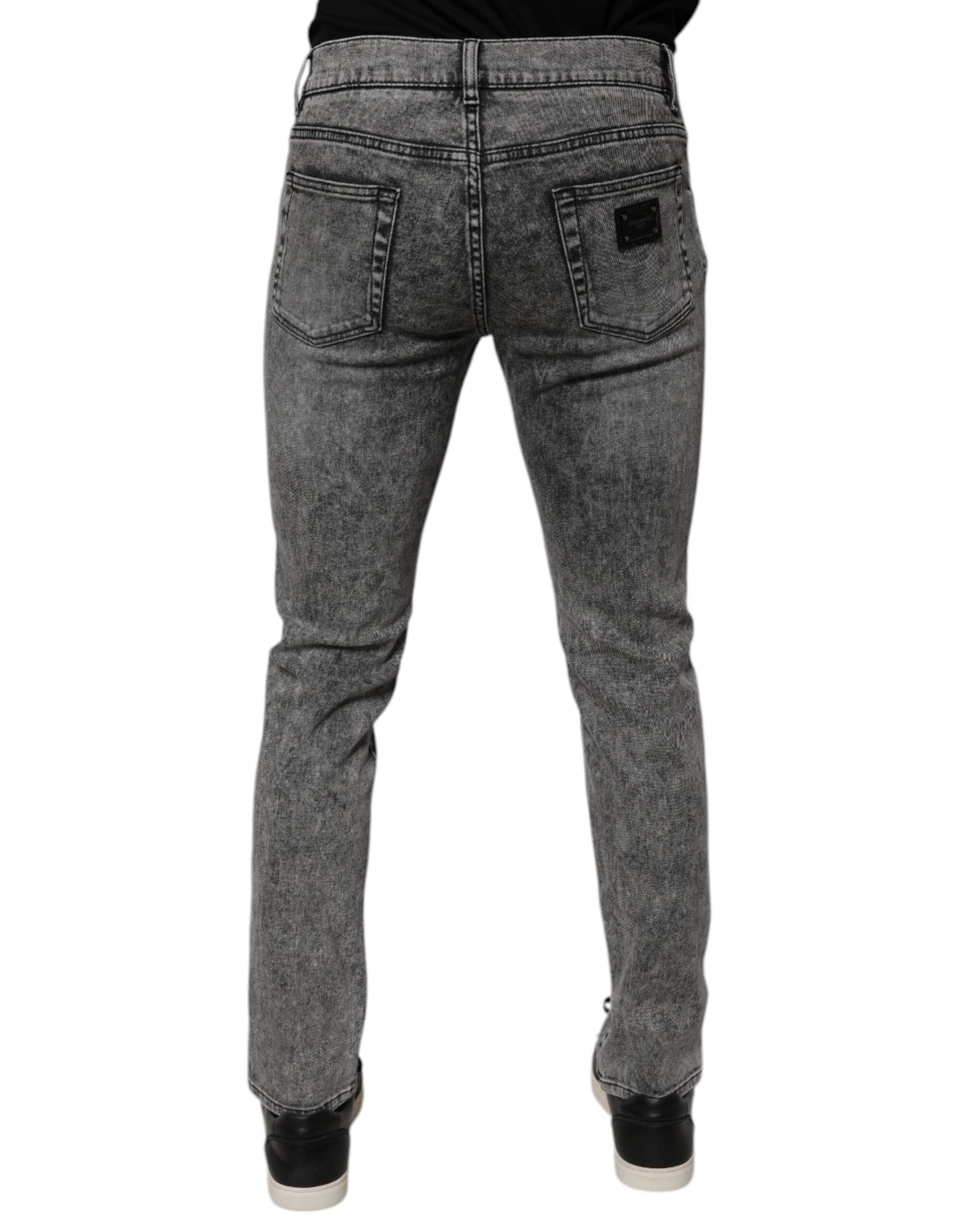 Dolce & Gabbana Dark Gray Washed Cotton Slim Fit Denim Jeans Dolce & Gabbana