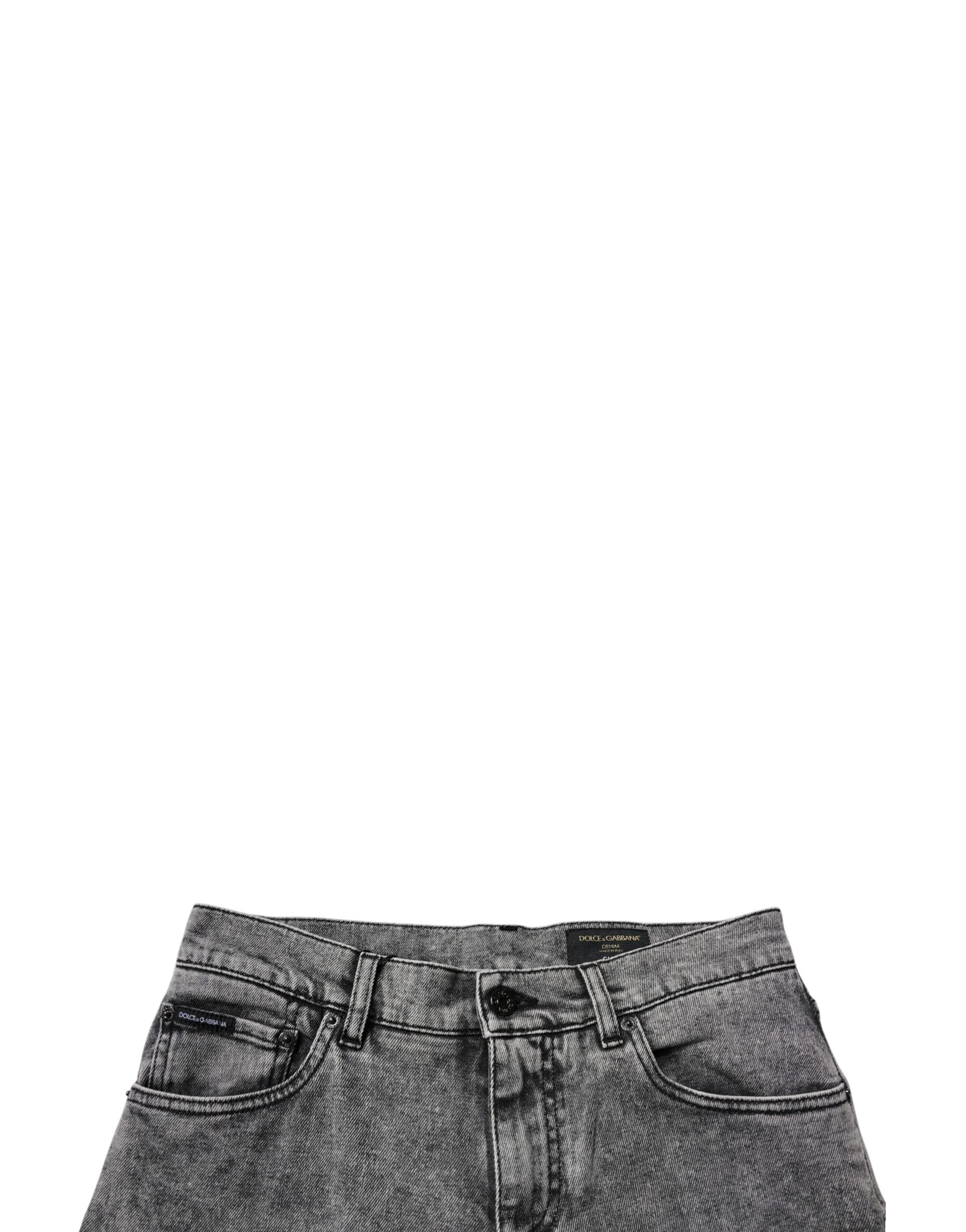 Dolce & Gabbana Dark Gray Washed Cotton Slim Fit Denim Jeans Dolce & Gabbana