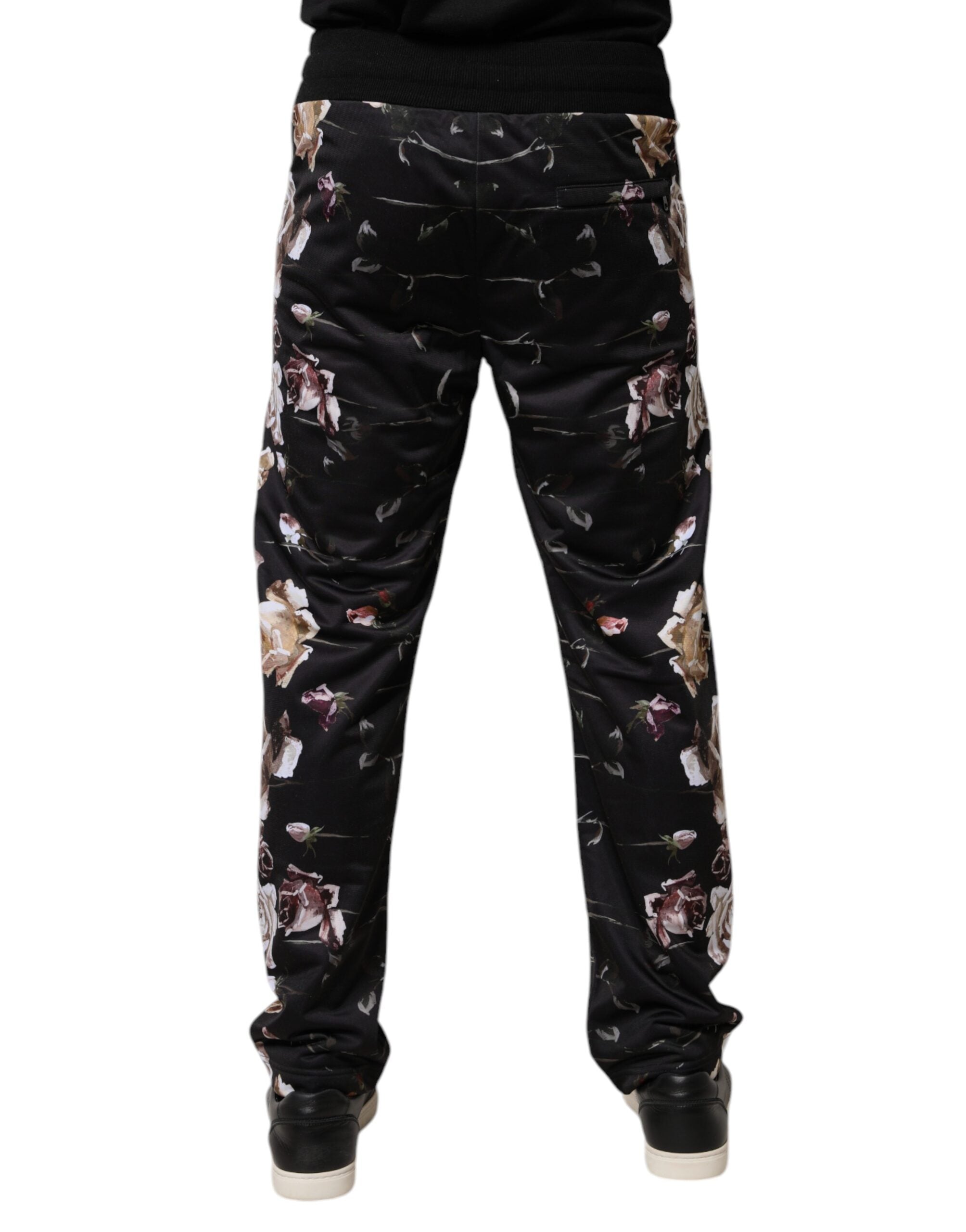 Dolce & Gabbana Black Floral Polyester Jogger Pants Dolce & Gabbana