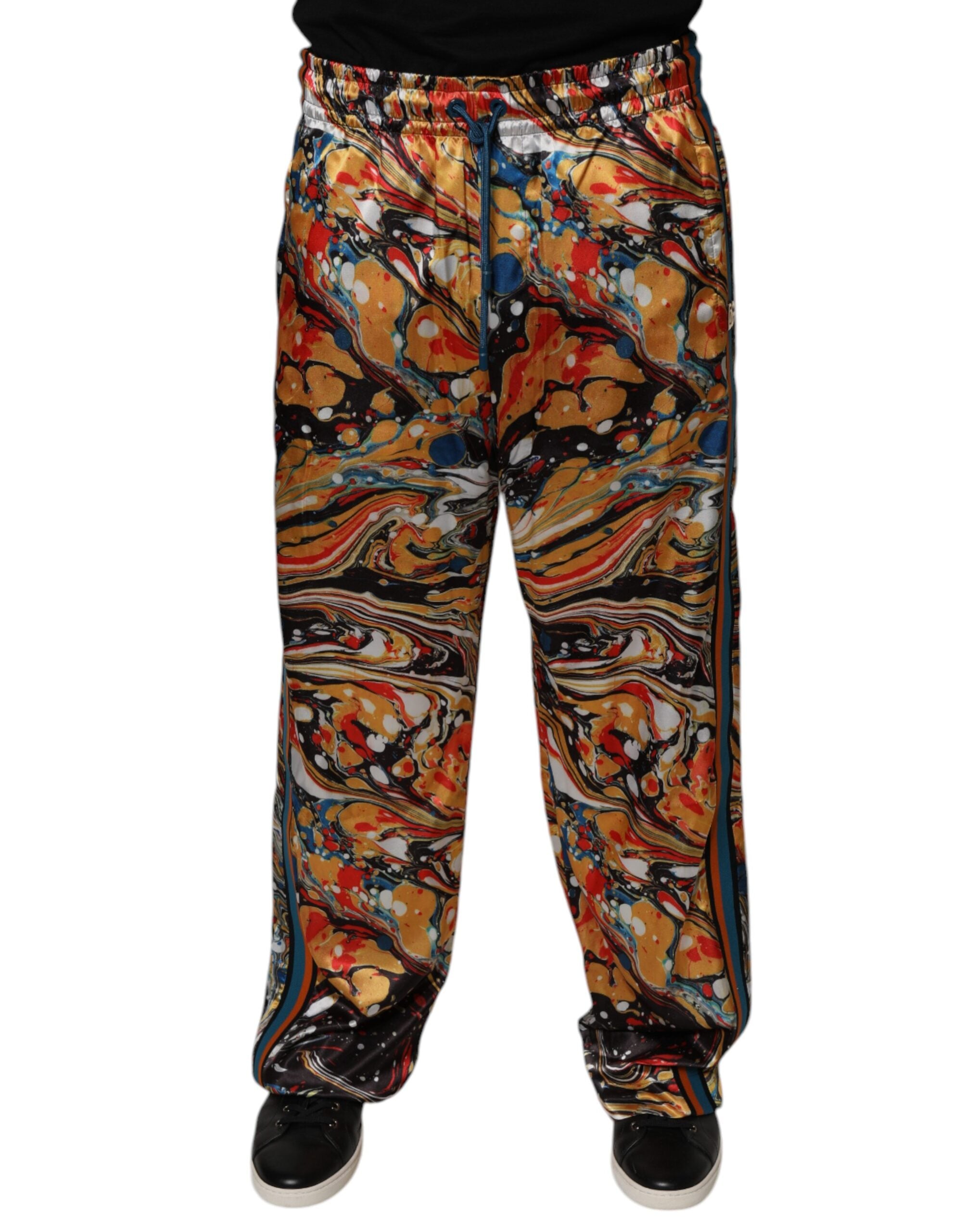 Dolce & Gabbana Multicolor Marble Satin Men Tracksuit Pants Dolce & Gabbana