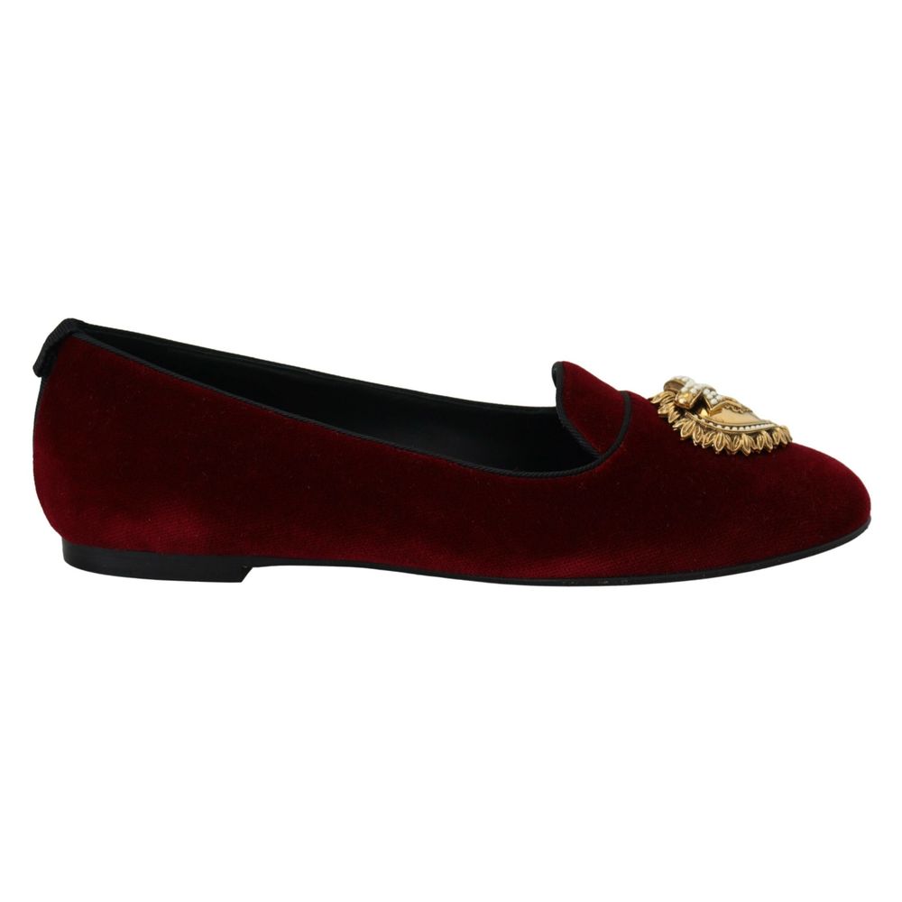 Dolce & Gabbana Burgundy Cotton Slip-On Loafers Dolce & Gabbana