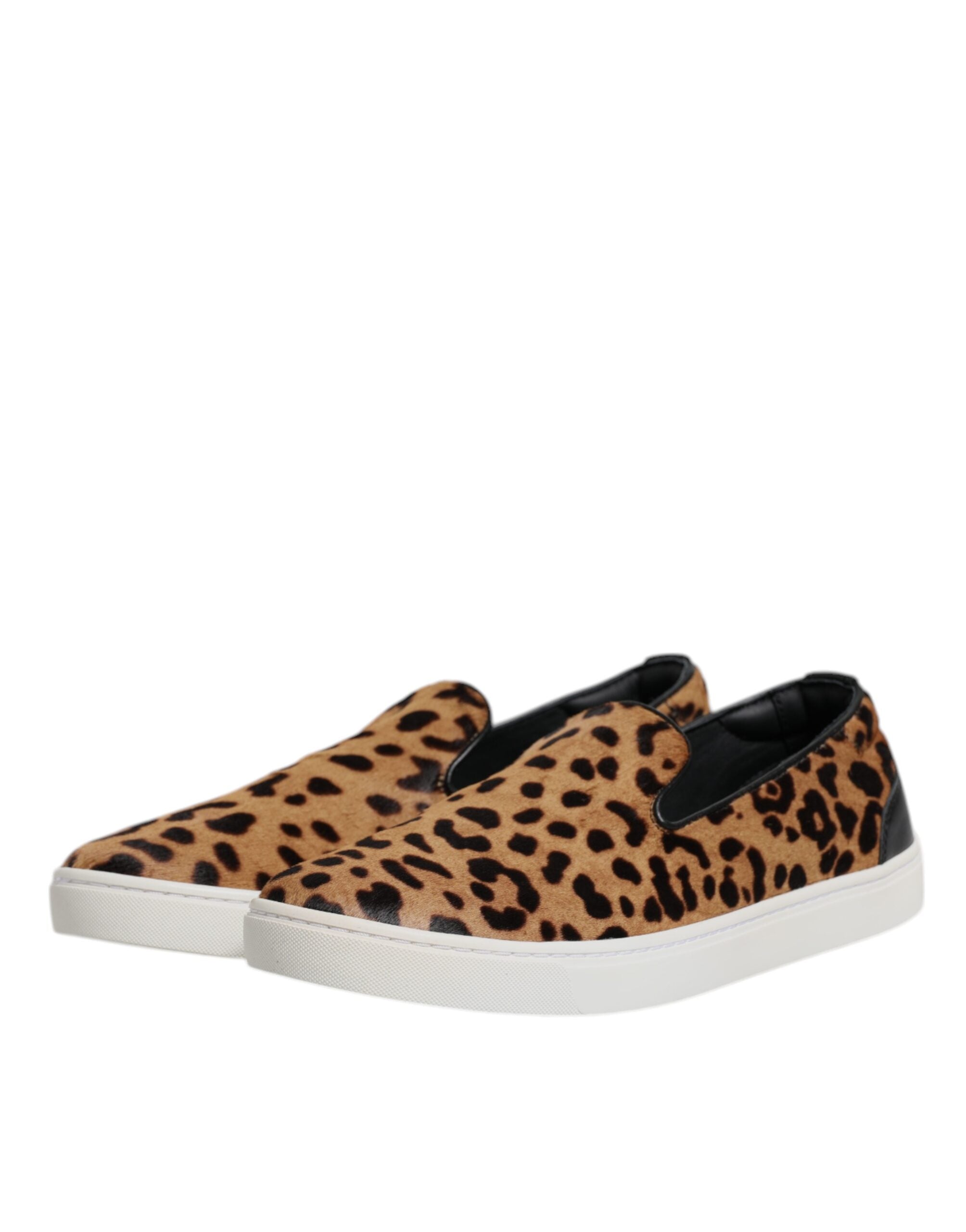 Dolce & Gabbana Brown Calfskin Fur Leopard Sneakers Shoes Dolce & Gabbana