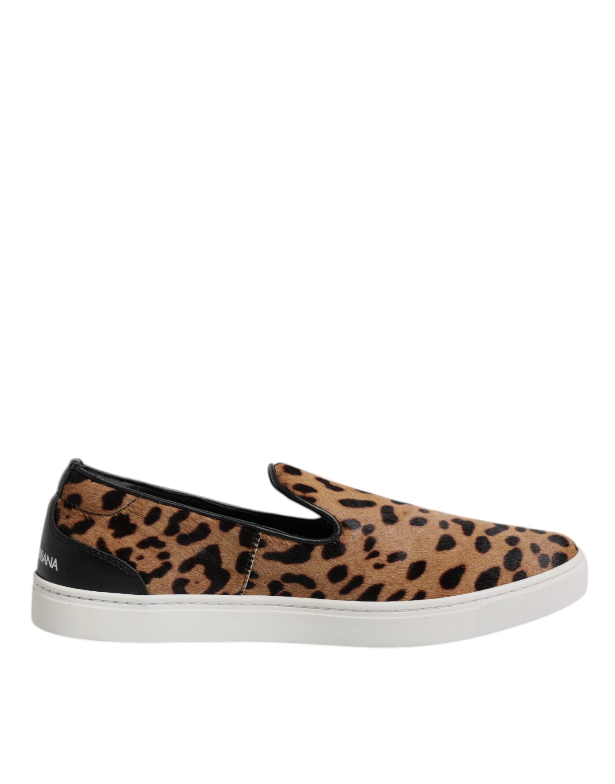 Dolce & Gabbana Brown Calfskin Fur Leopard Sneakers Shoes Dolce & Gabbana