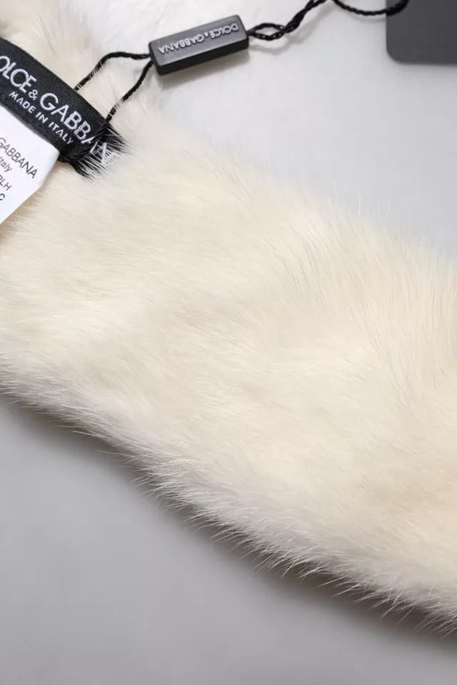 Dolce & Gabbana White Mink Fur Collar Women Neck Wrap Scarf Dolce & Gabbana