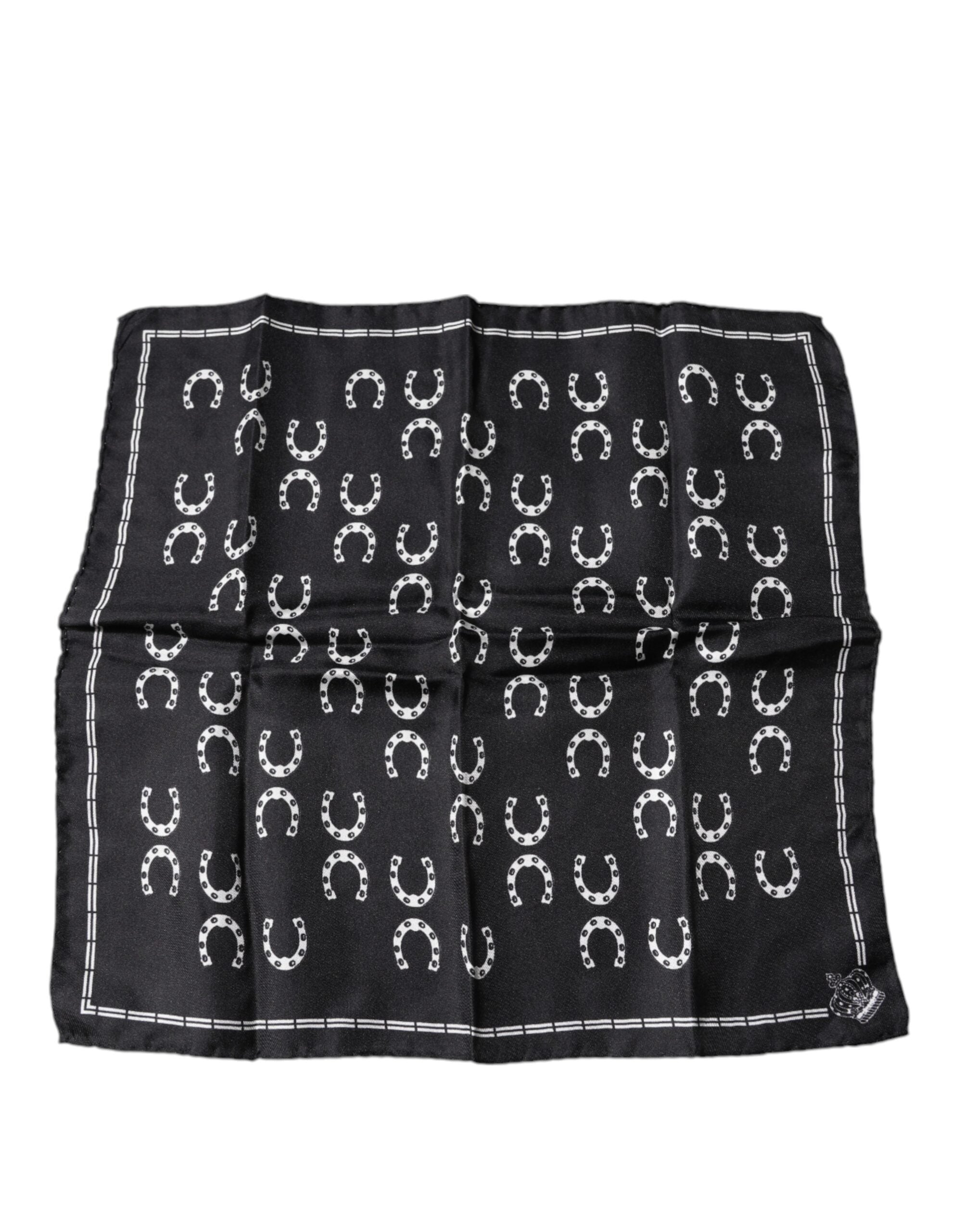 Dolce & Gabbana Black Horseshoe Silk Square Handkerchief Scarf Dolce & Gabbana