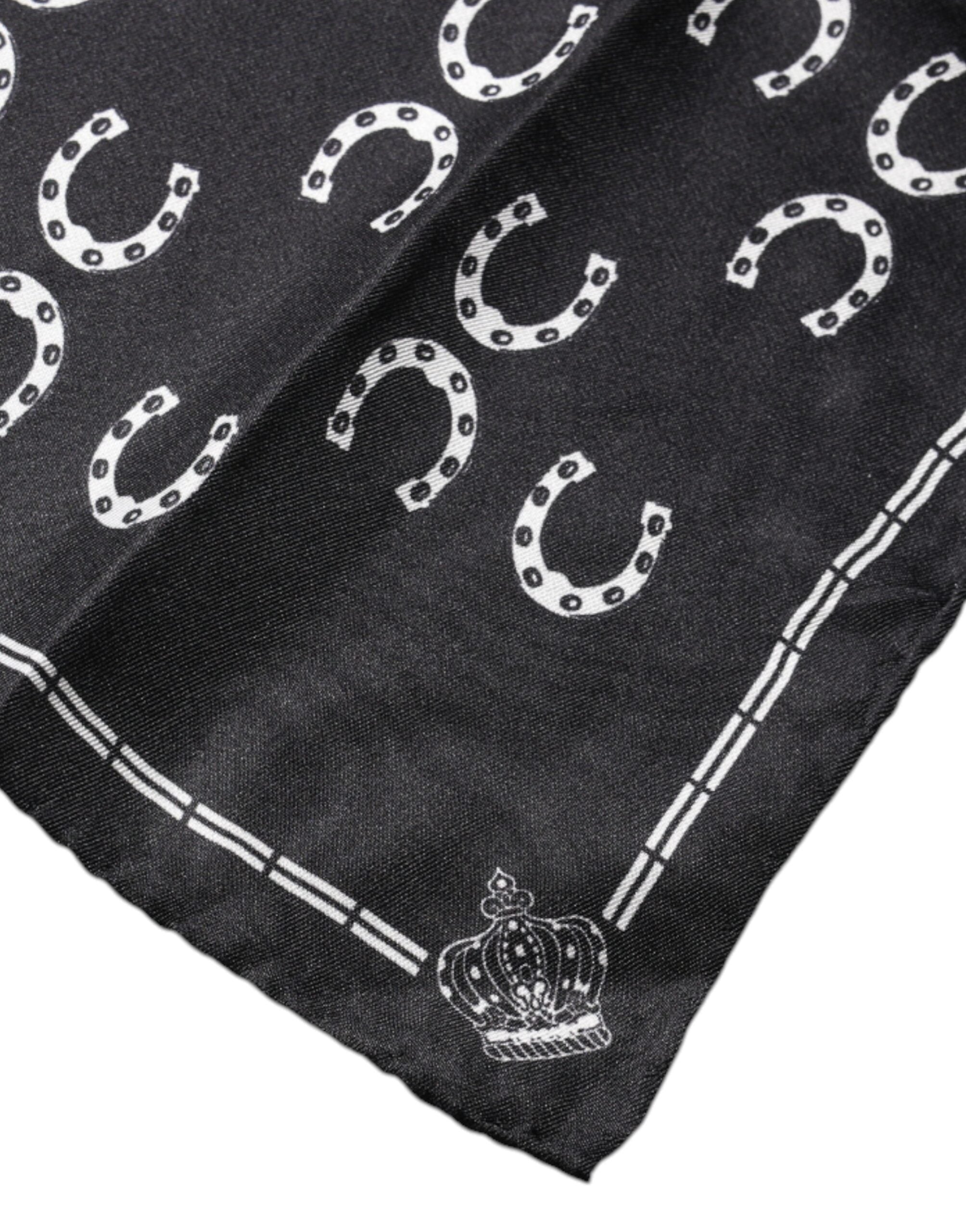 Dolce & Gabbana Black Horseshoe Silk Square Handkerchief Scarf Dolce & Gabbana