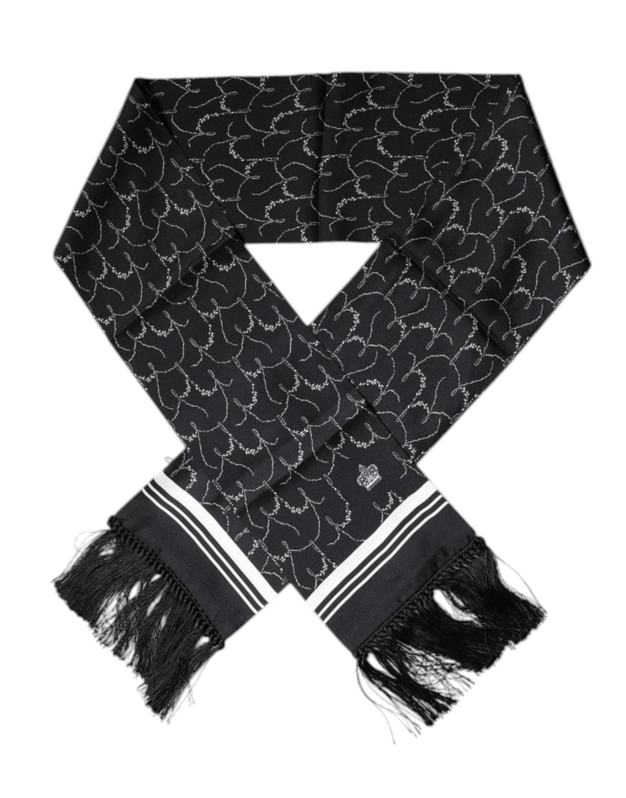 Dolce & Gabbana Black Patterned Skinny Fringes Shawl Scarf Dolce & Gabbana