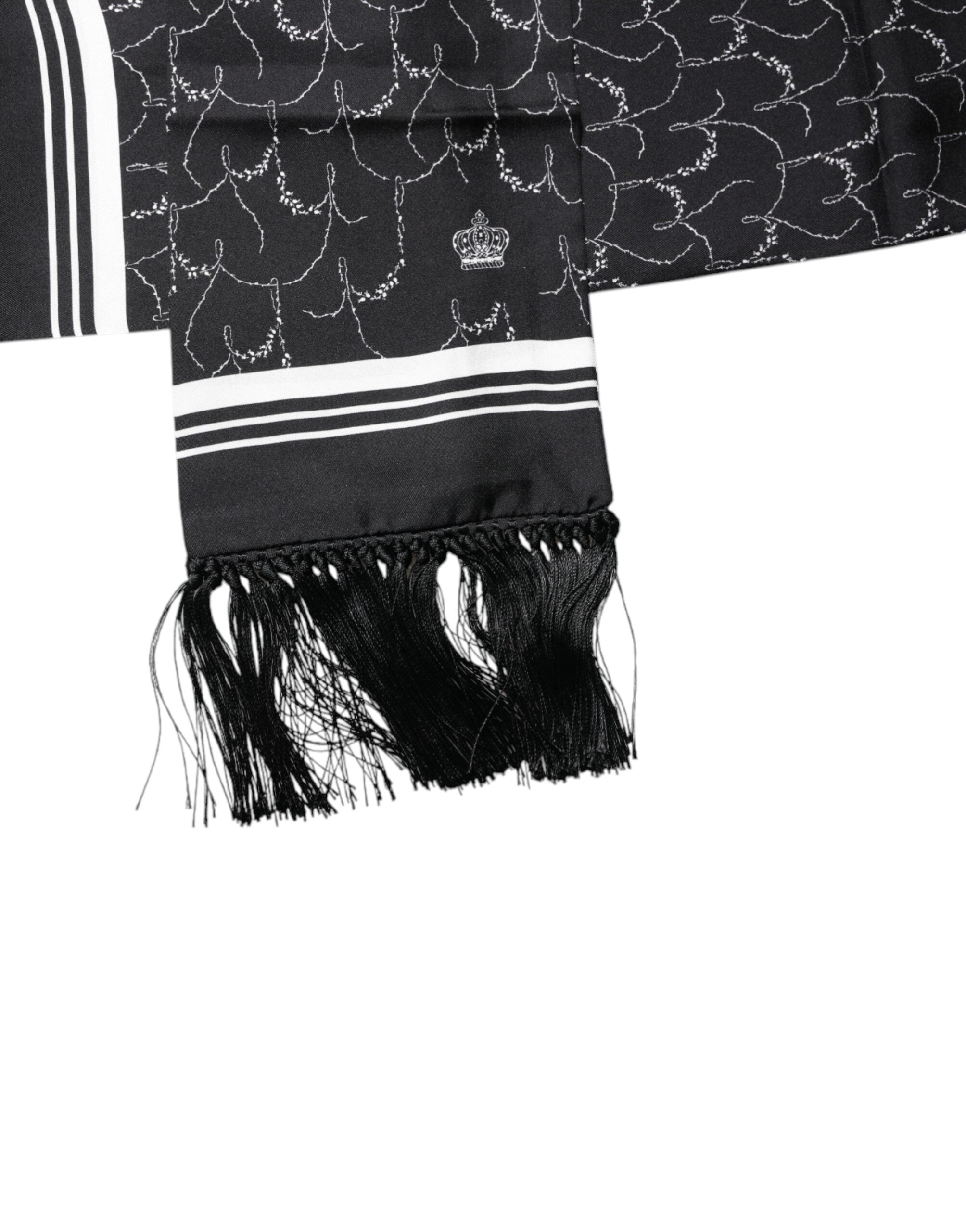 Dolce & Gabbana Black Patterned Skinny Fringes Shawl Scarf Dolce & Gabbana