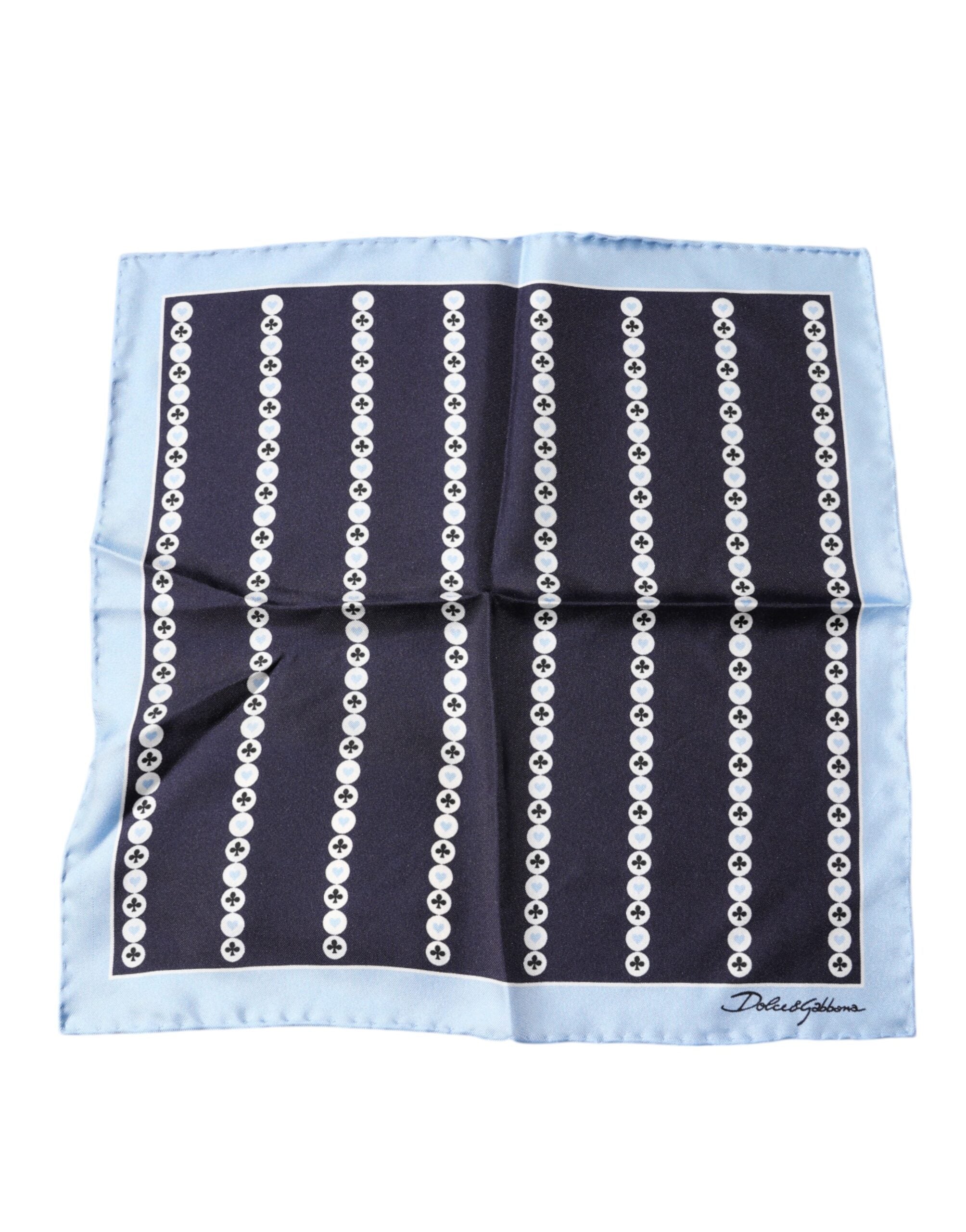 Dolce & Gabbana Blue Heart Spade Silk Handkerchief Scarf Dolce & Gabbana