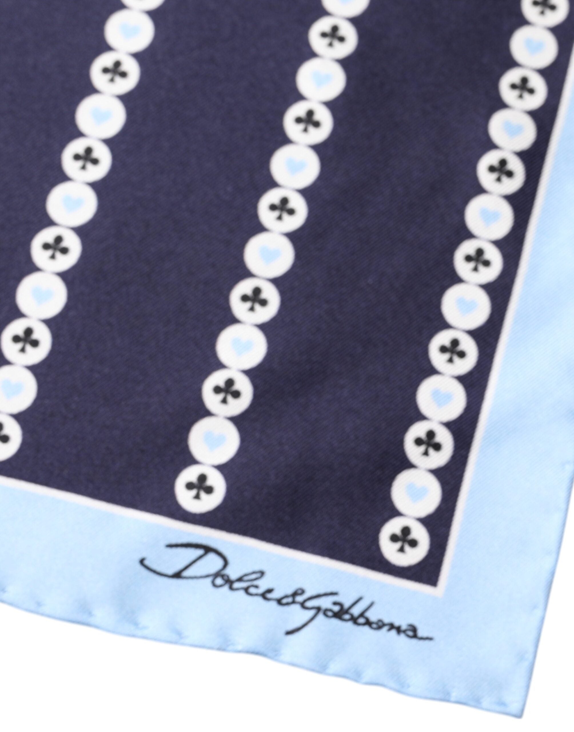 Dolce & Gabbana Blue Heart Spade Silk Handkerchief Scarf Dolce & Gabbana