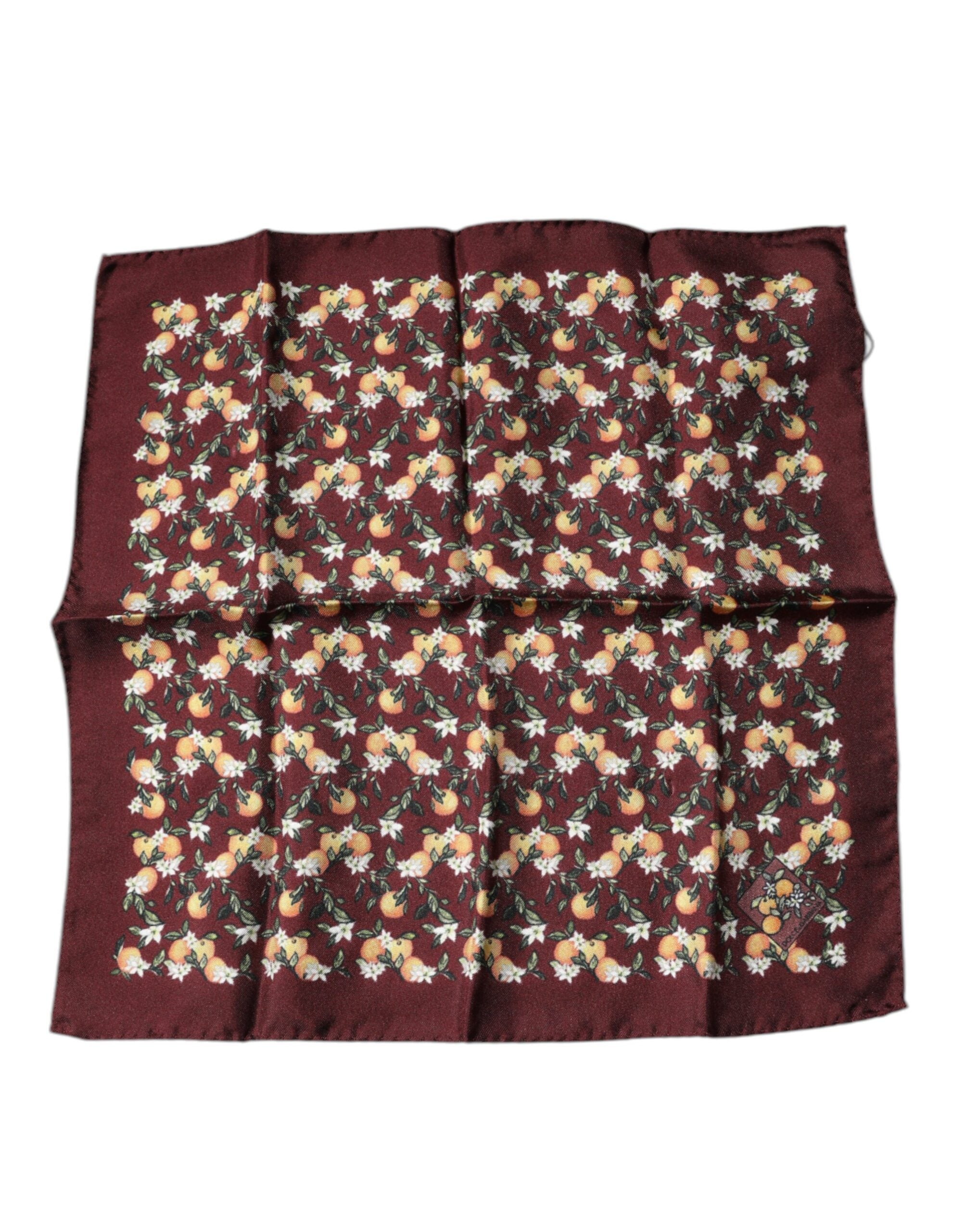 Dolce & Gabbana Maroon Oranges Silk Square Handkerchief Scarf Dolce & Gabbana