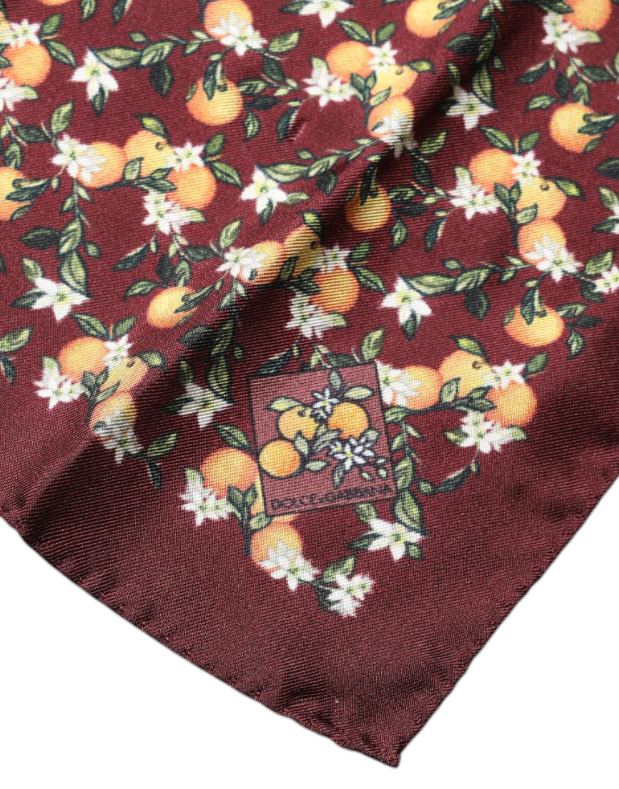 Dolce & Gabbana Maroon Oranges Silk Square Handkerchief Scarf Dolce & Gabbana