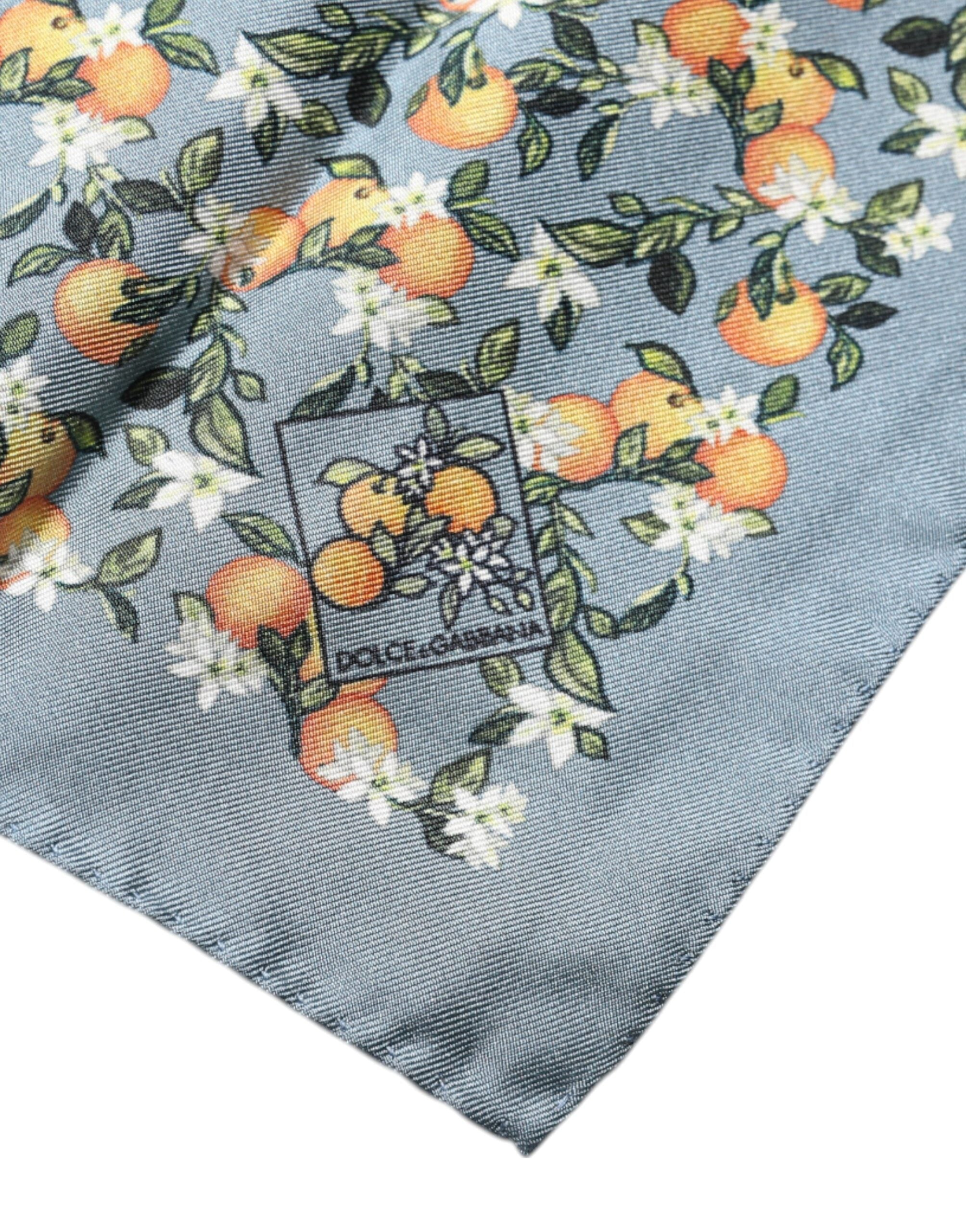 Dolce & Gabbana Gray Oranges Silk Square Handkerchief Scarf Dolce & Gabbana