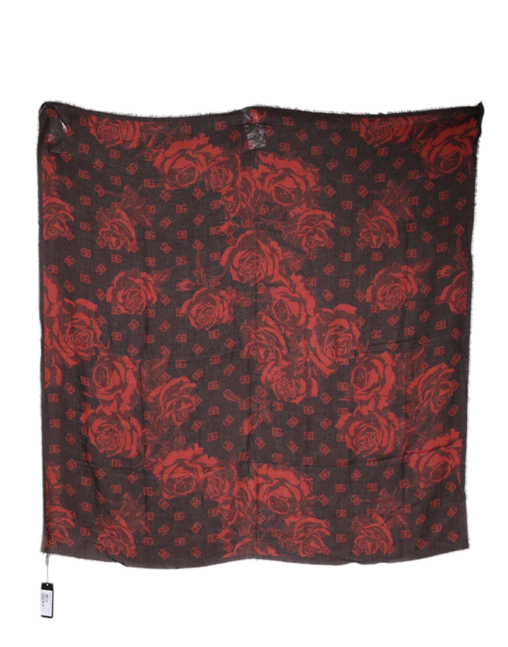 Dolce & Gabbana Black Red Floral Modal Wrap Shawl Scarf Dolce & Gabbana