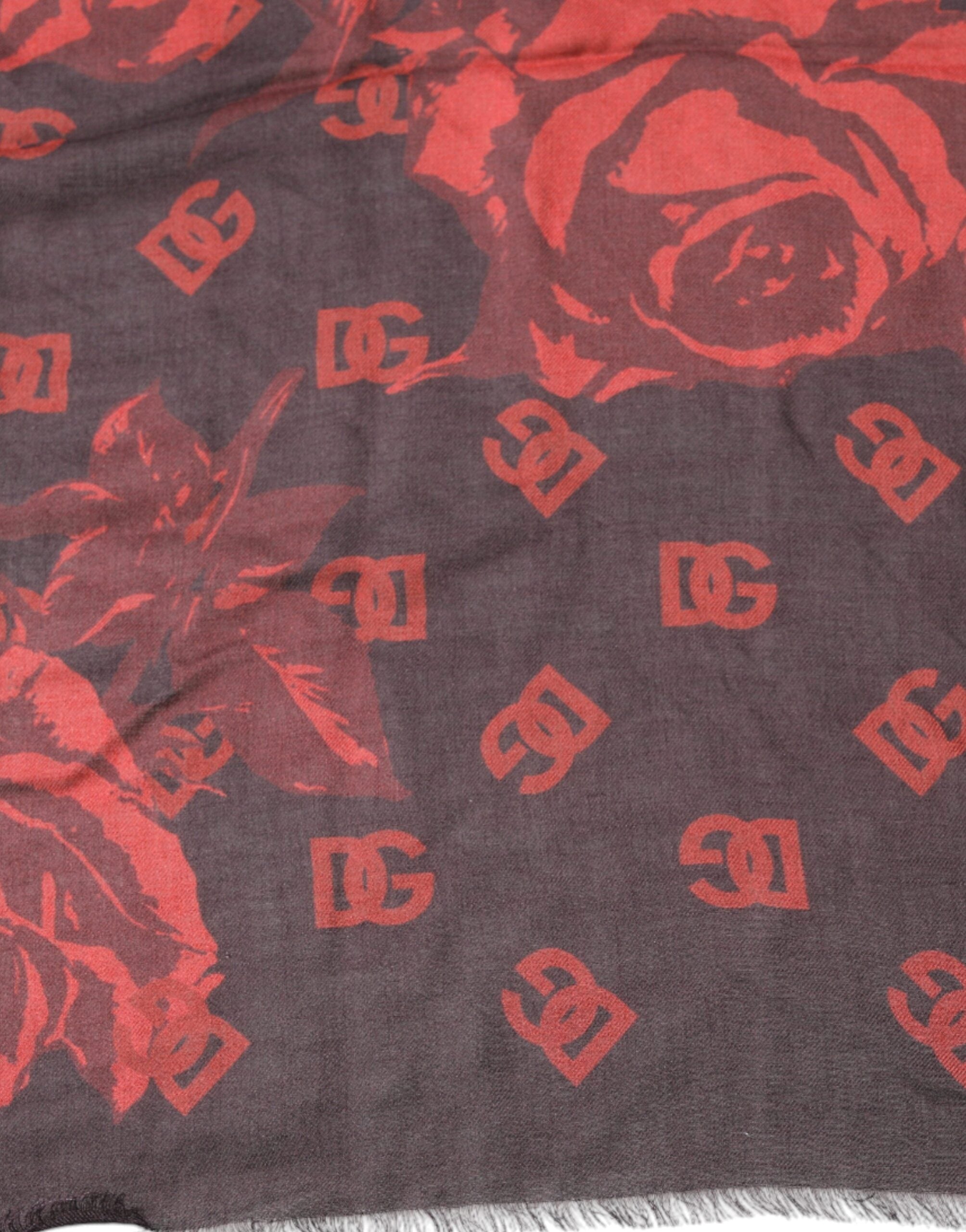 Dolce & Gabbana Black Red Floral Modal Wrap Shawl Scarf Dolce & Gabbana