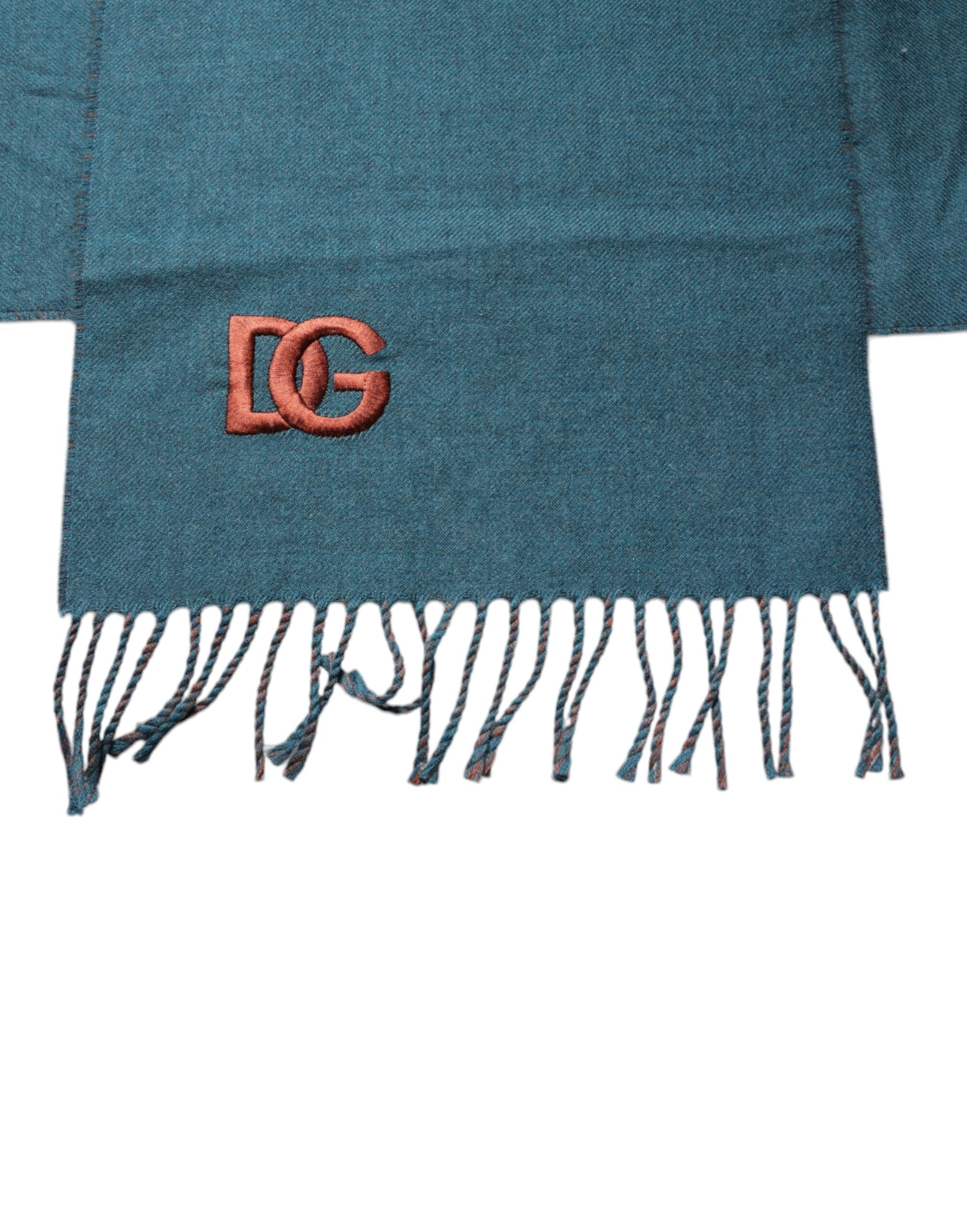 Dolce & Gabbana Blue Green Wool Fringes Wrap Shawl Scarf Dolce & Gabbana