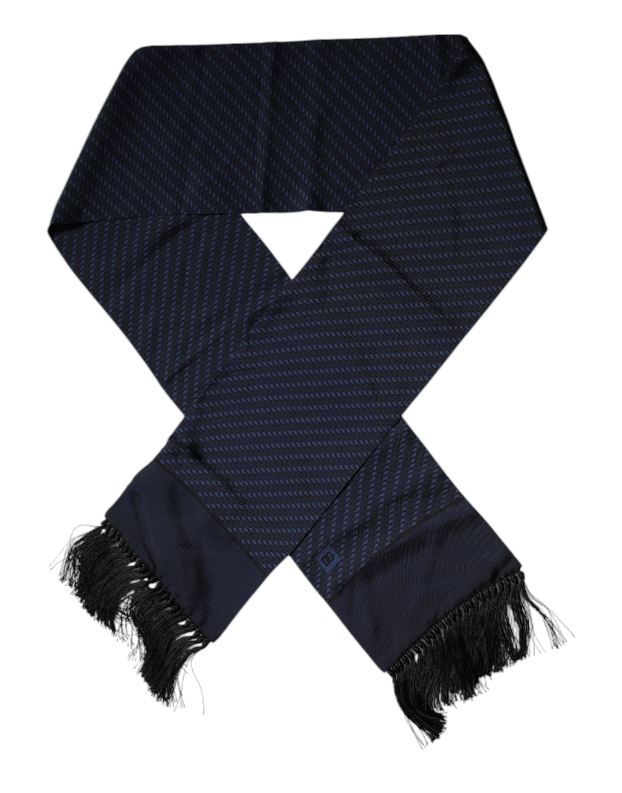 Dolce & Gabbana Dark Blue Fantasy Fringes Neck Wrap Scarf Dolce & Gabbana